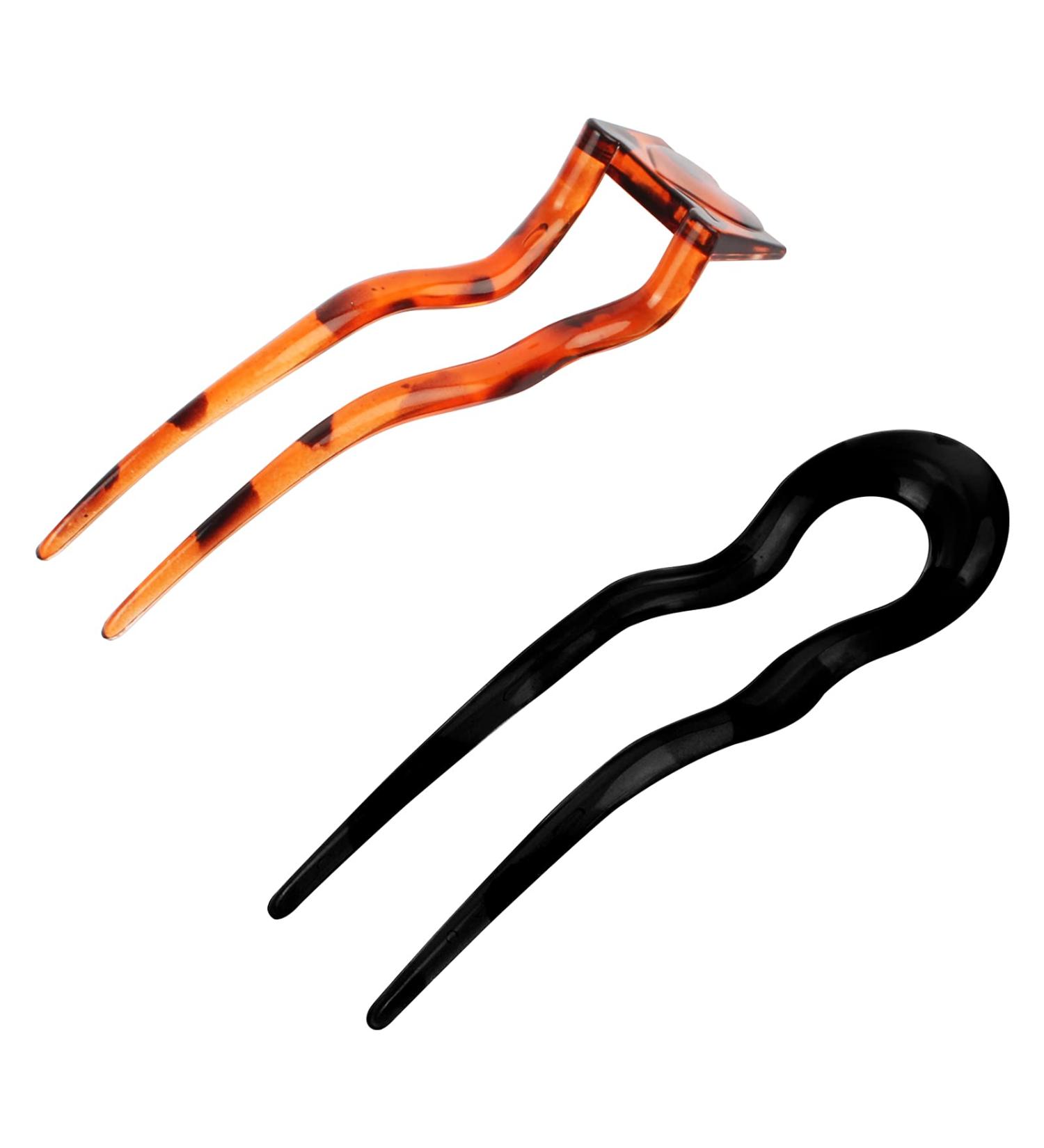YEEPSYS 2-Piece U Shaped Hairpin Set for Women - French Style Wavy Crink Hair Stick - Vintage Hair Pin - Hair Styling Accessories (5 Inch) Dark Brown, Black - Buy Online on GoSupps.com