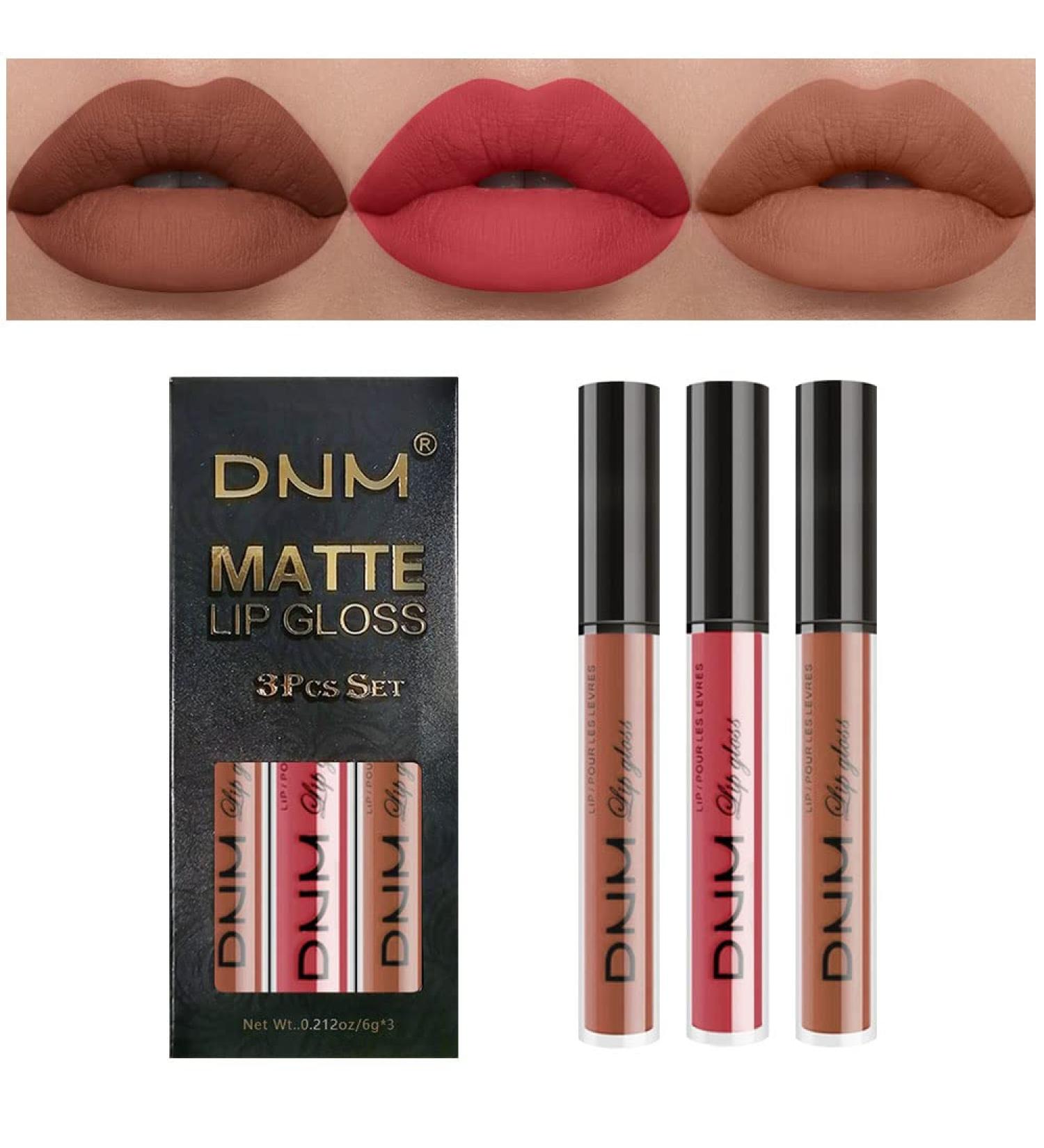 3Pcs Matte Red Brown Nude Liquid Lipstick Set - Long Lasting & Waterproof Lip Gloss Gift Set for Women (Set09) - Buy Online on GoSupps.com