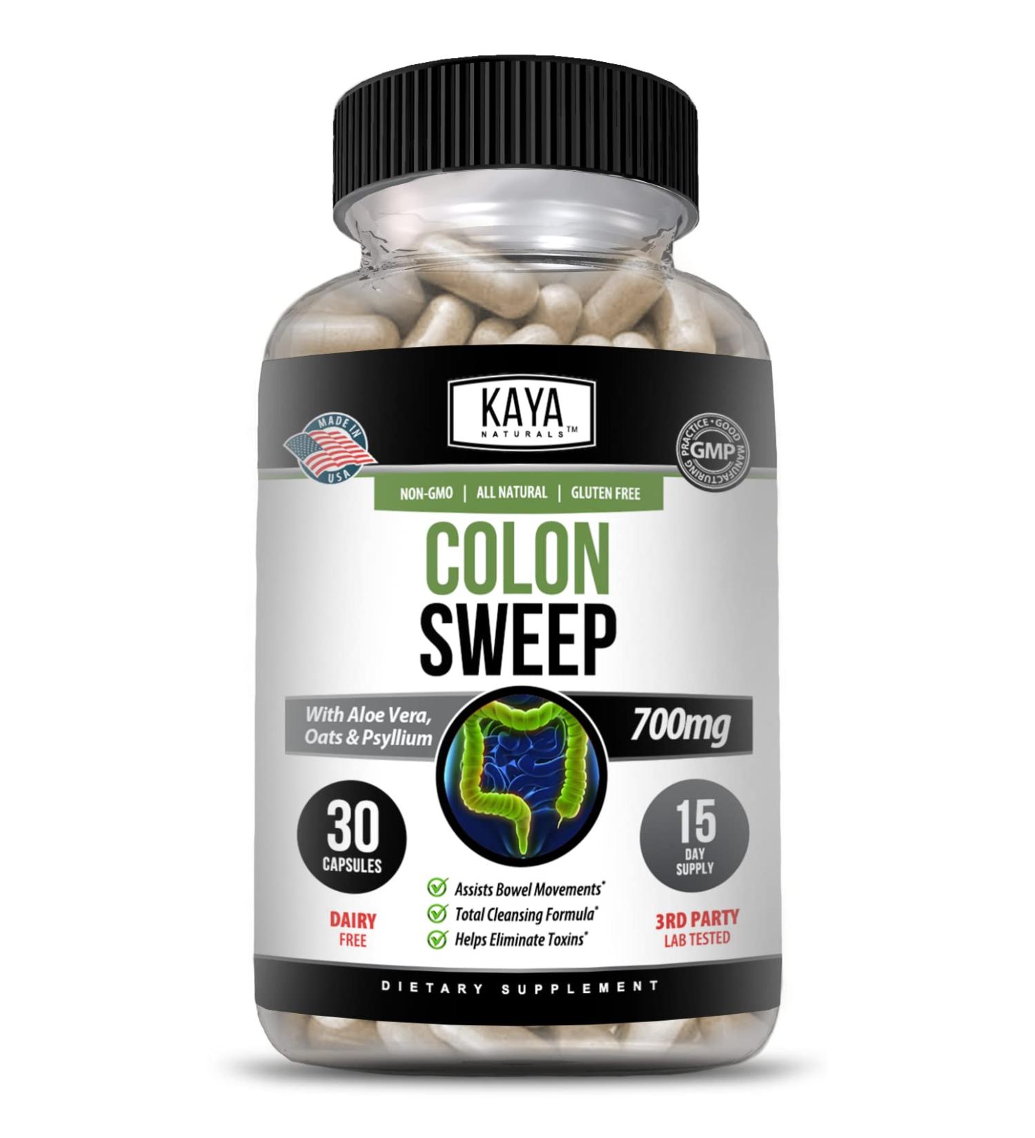 Kaya Naturals Colon Sweep | 30-Day Fast-Acting Colon Cleanser Detox for Weight Management with Probiotics, Herbs & Fiber | Supports Healthy Bowel Movements | Non-GMO | 30 Capsules - Buy Online on GoSupps.com