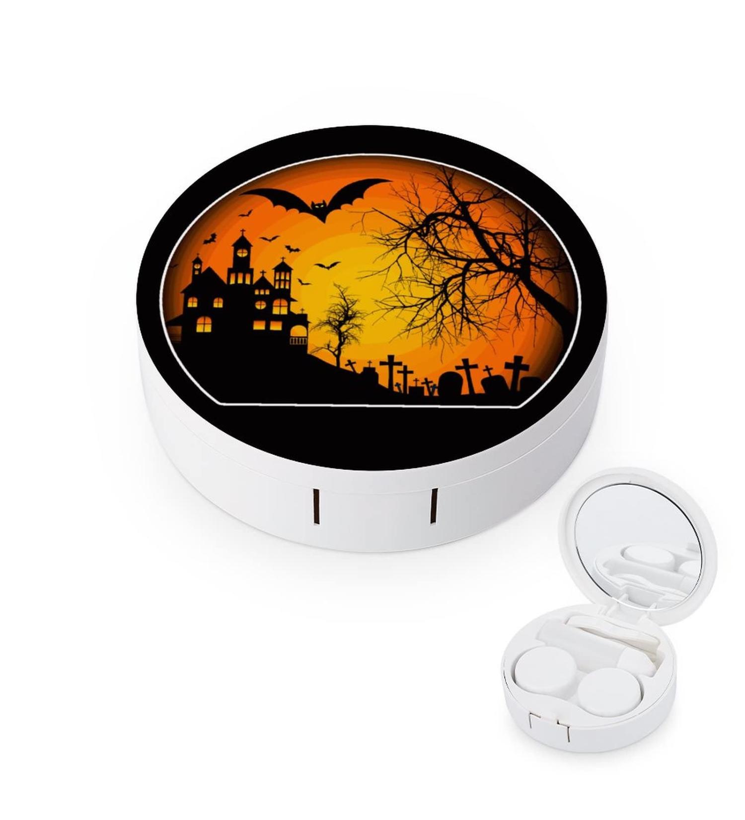 Creepy Halloween Round Case For Contact Lens Kit Storage Box with Mirror Printed - Buy Online on GoSupps.com
