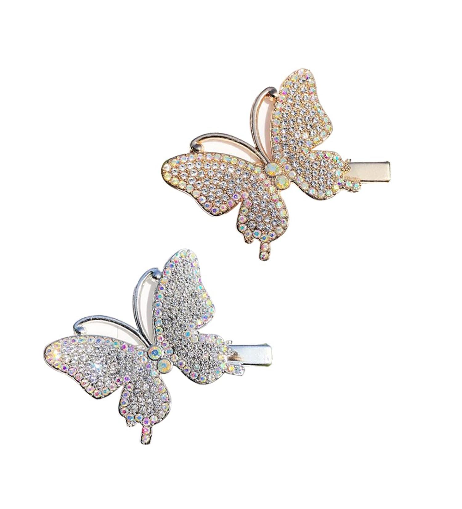Sparkling Butterfly Hair Clips for Girls & Women | Aesthetic Gold & Silver Rhinestone Metal Crocodile Hair Accessories - International Shipping - Buy Online on GoSupps.com
