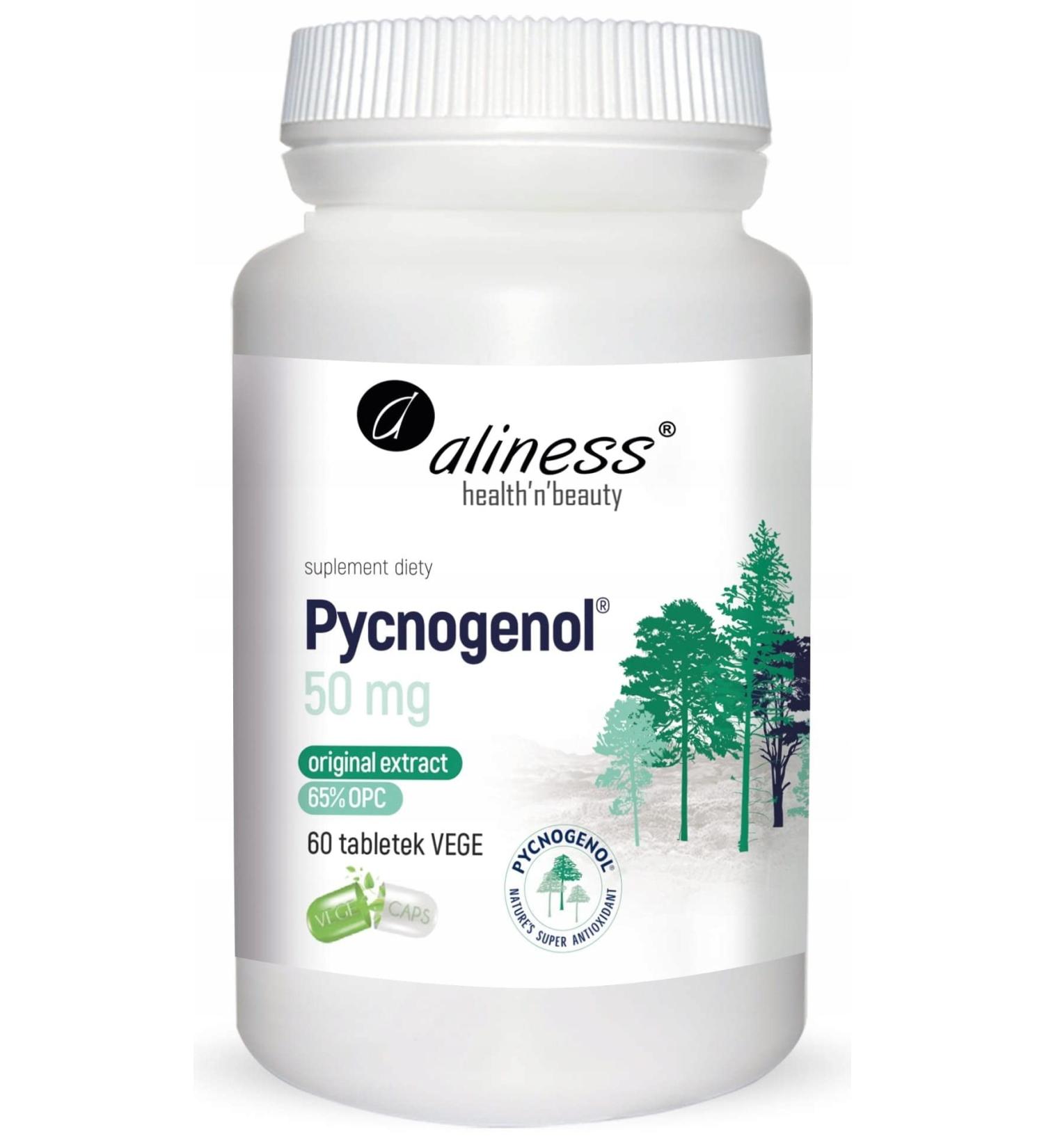 Aliness Pycnogenol 50mg Extract 65% - Natural Dietary Supplement with Plant Extracts 60 Tablets Boost Health & Wellbeing - Buy Online on GoSupps.com