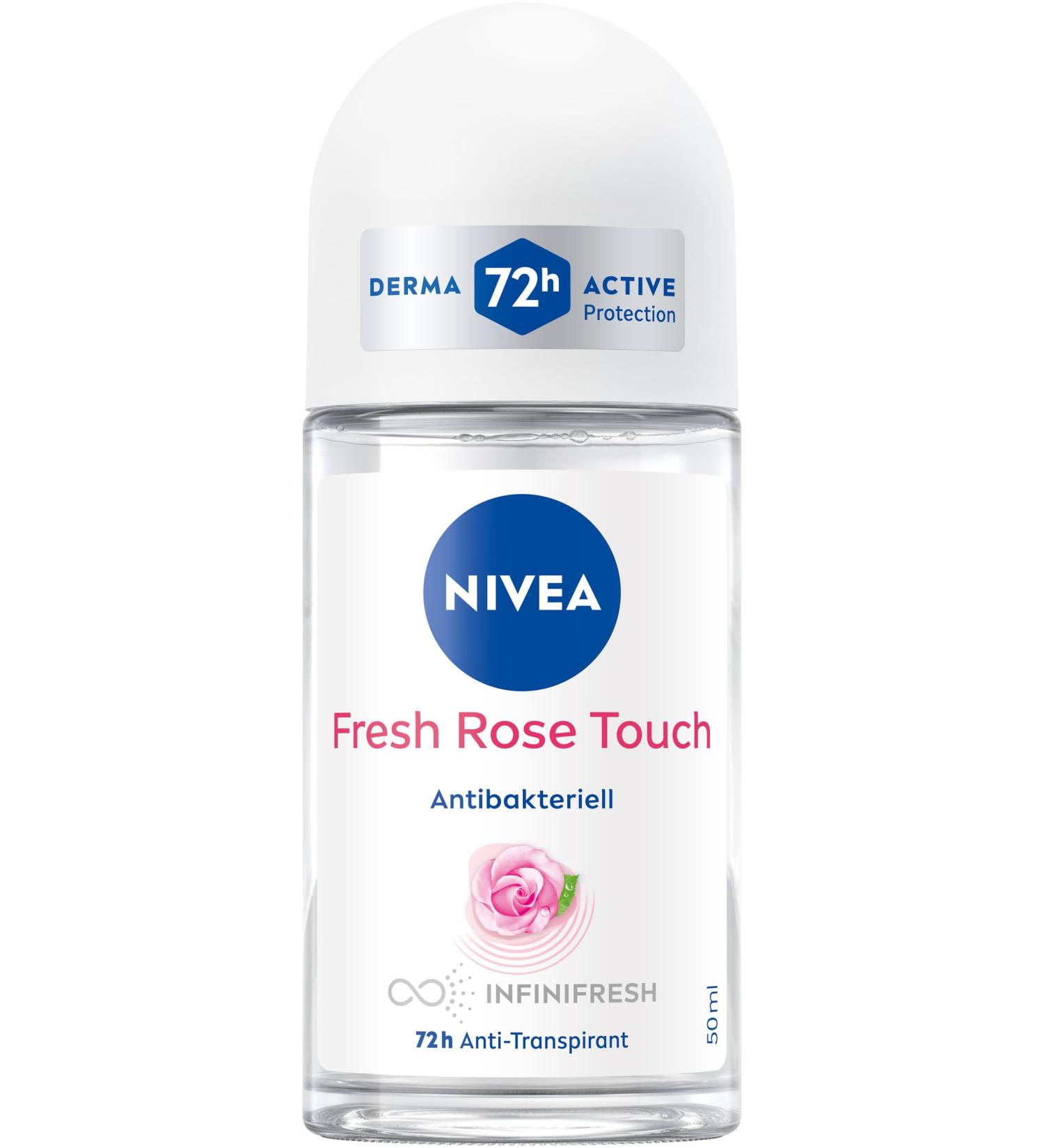 NIVEA NIVEA Fresh Rose Touch Antiperspirant Roll-On Deodorant with 72-hour protection unique INFINIFRESH formula and rose petal fragrance (50 ml)