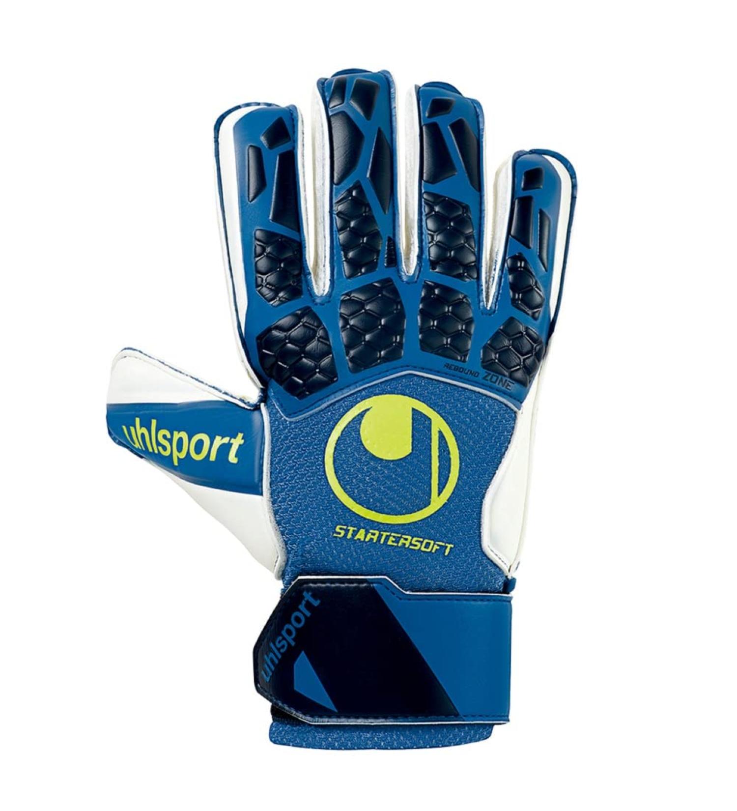 Uhlsport Hyperact Starter Soft Goalkeeper Gloves - Night Blue/White/Fluo Yellow | Perfect for All Ages - International Shipping Available - Buy Online on GoSupps.com