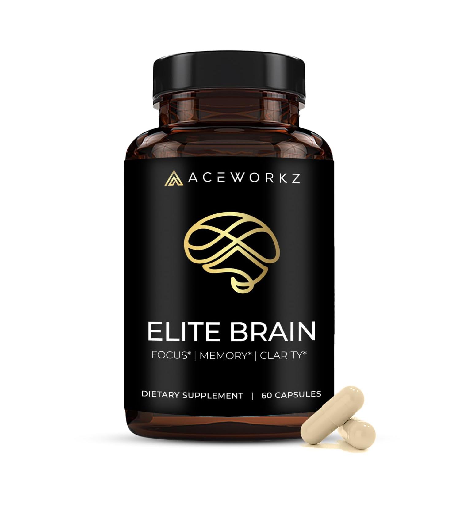 ACEWORKZ Elite Brain Supplement - Nootropic for Focus Memory & Clarity | Natural Energy Caffeine-Free | 60 Capsules - Buy Online on GoSupps.com