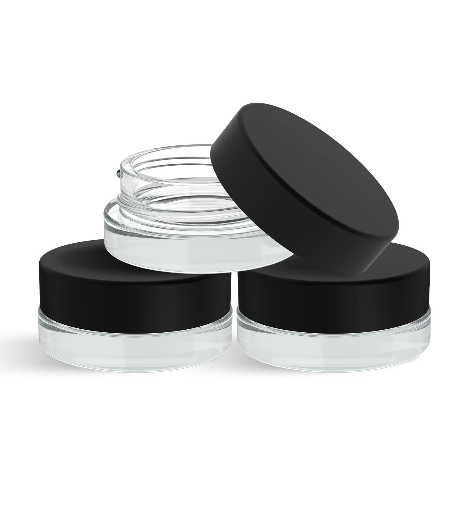 90 Pack of 7ml Low Profile Thick Glass Jars with Black Lids for Oil, Lip Balm, Wax, and Cosmetics - Clear Glass Containers - Buy Online on GoSupps.com