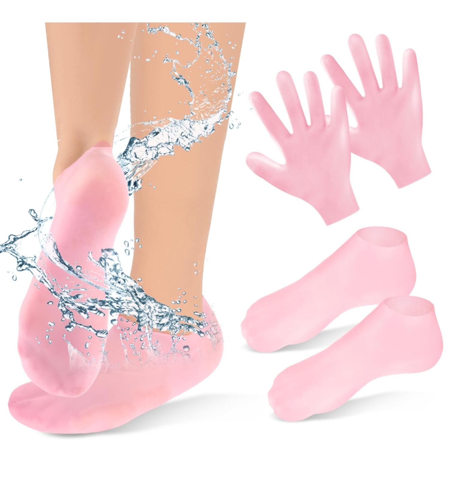 Sibba 2 Pairs Silicone Moisturizing Gloves and Socks Spa Gel Hydrating Gloves for Overnight Bedtime Heal Eczema Sleeping Lotion Hand Treatment Gloves Socks Repair Rough Cracked Dry Chapped Skin - Buy Online on GoSupps.com