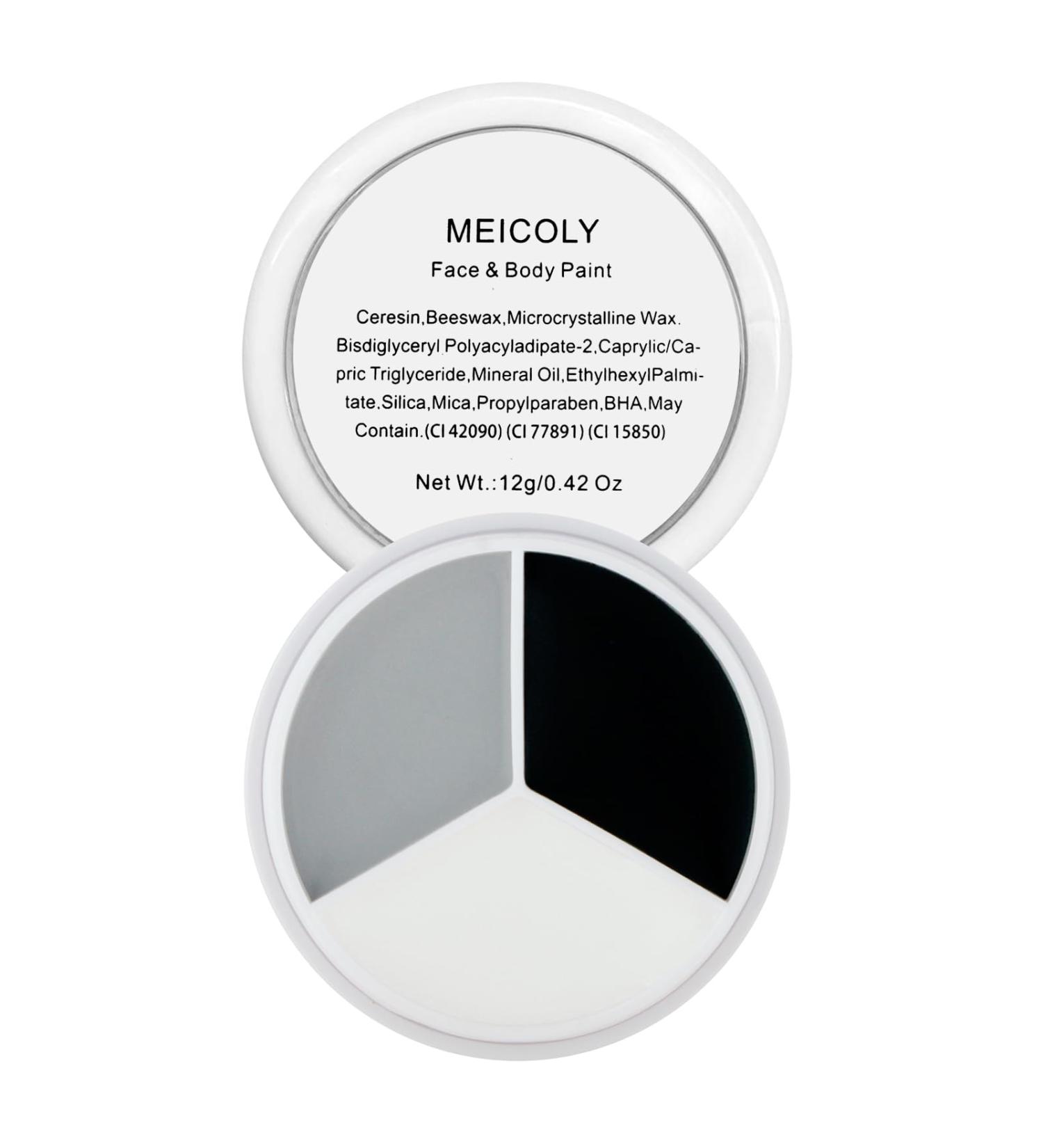 MEICOLY Black White Light Grey Face Body Paint Palette | Professional SFX Clown Makeup for Adults & Kids | Halloween Face Painting Essentials - Buy Online on GoSupps.com