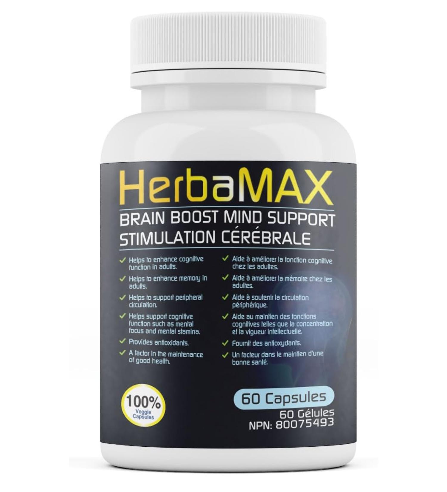 HerbaMAX - Brain Boost Mind Support - 60 capsules (NPN 80075493) - Buy Online on GoSupps.com