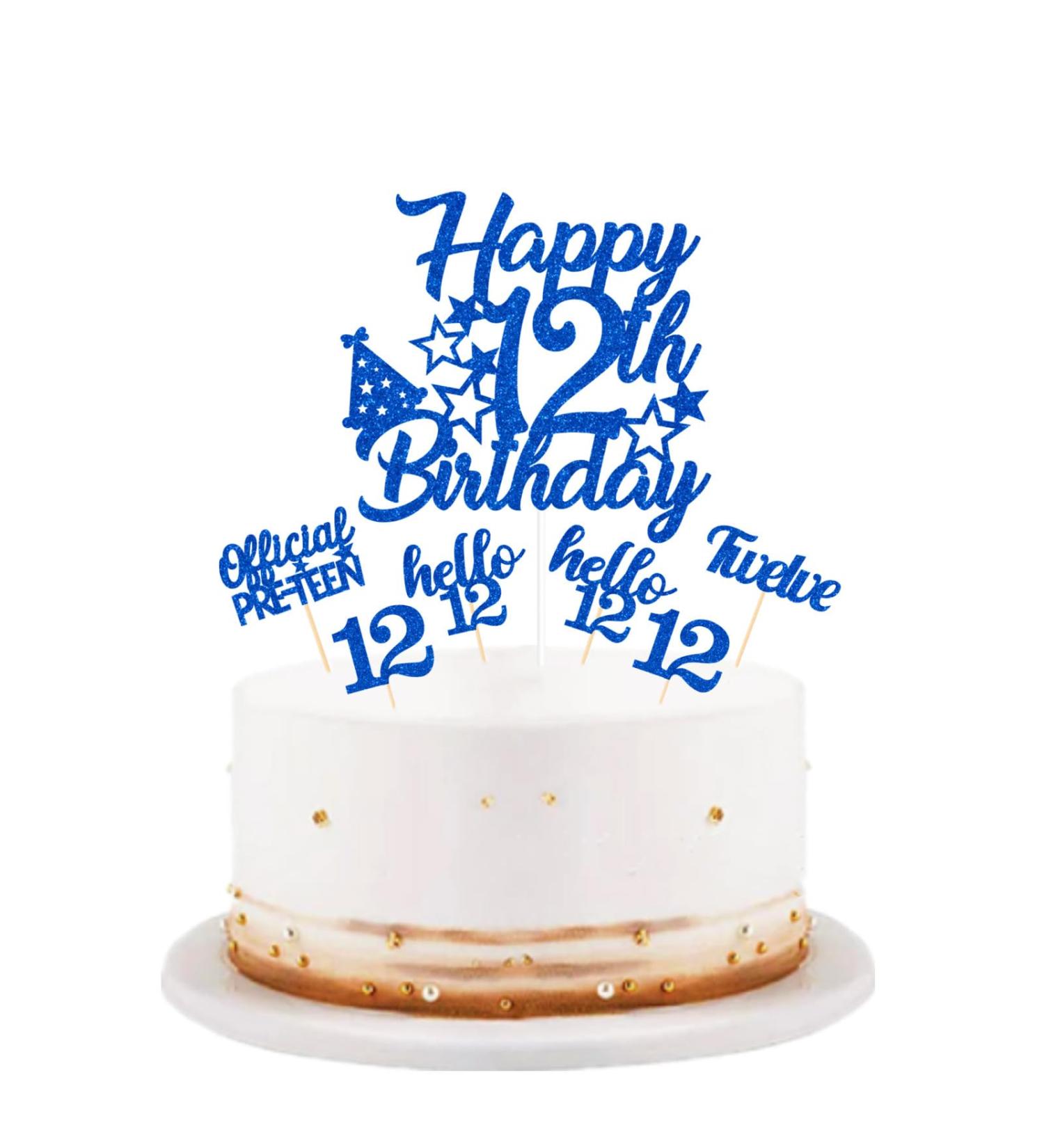 bng-bng 12 Birthday Cake Topper Decorations Boys Blue Glittery Happy 12th Birthday Cake Decoration Cupcake Toppers for Boys and Girls Official Pre-teen Teen12 Years Old Birthday Party Supplies - Buy Online on GoSupps.com
