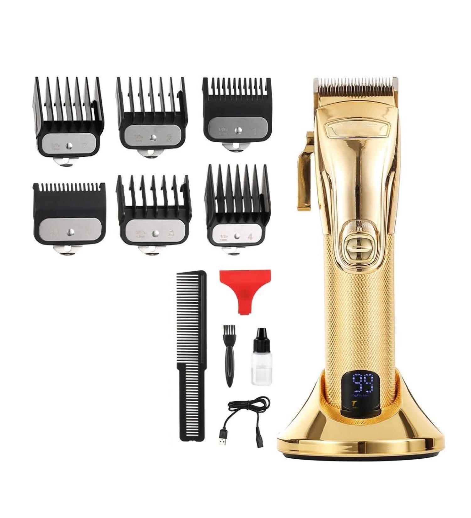 Professional Hair Clippers for Men - Rechargeable Metal Barber Trimmer with LCD | Gold Electric Hair Shaver - Buy Online on GoSupps.com