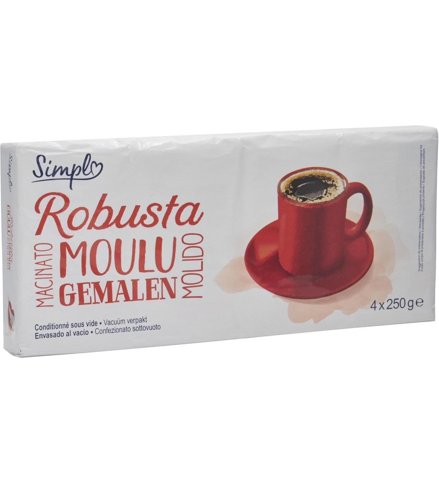 Caf Moulu Robusta SIMPL - les 4 paquets de 250g Lot De 3 - Par Lot