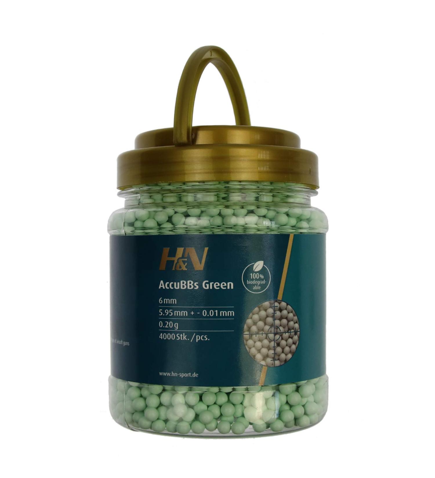 Buy H&N Sport 6mm Bio Accubbs Green - 0.20g | 4000 Pieces Airsoft Ammunition for Sniper & Pistol | Biodegradable Softair Balls Worldwide Shipping - Buy Online on GoSupps.com