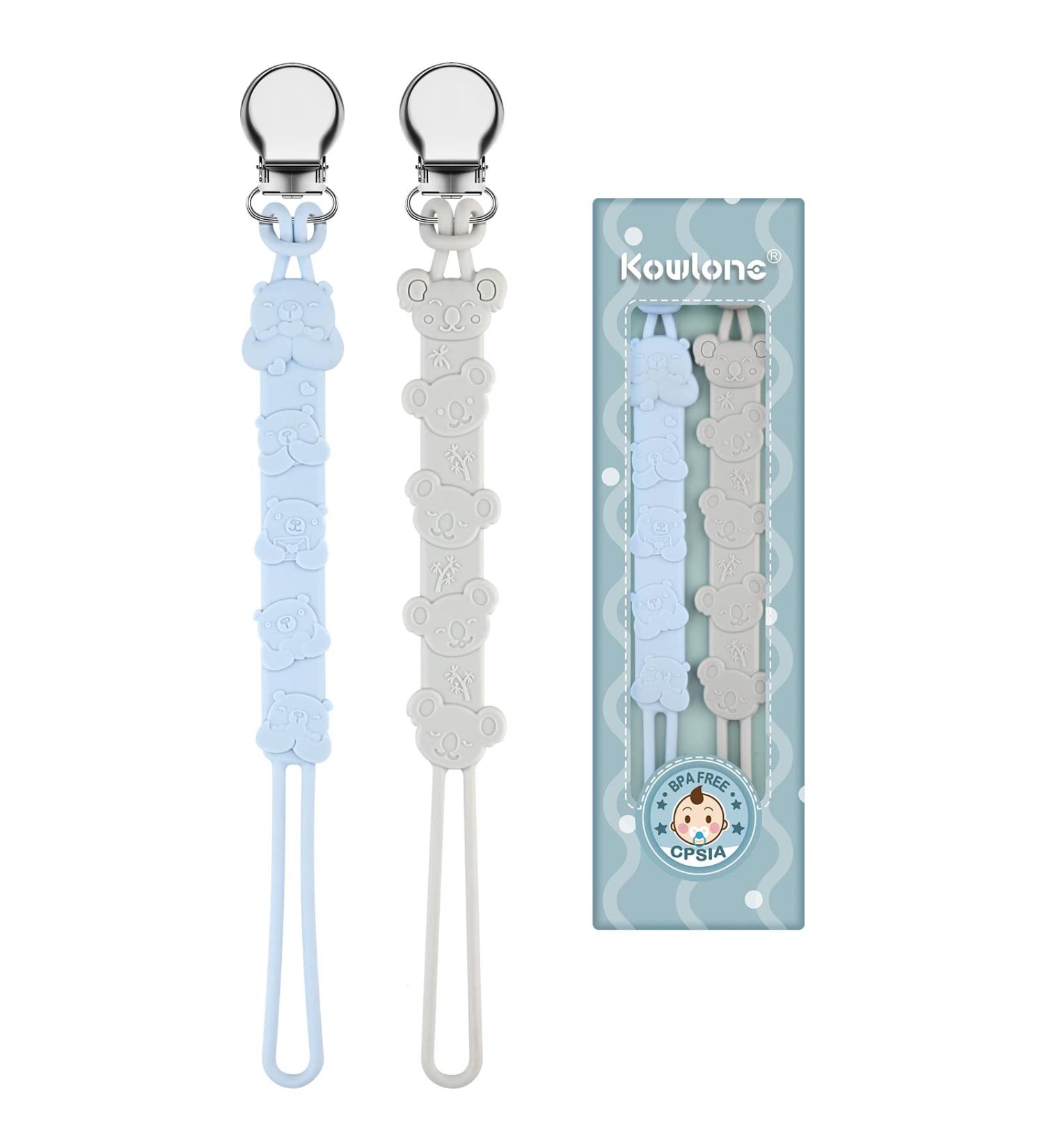 Kowlone Koala Bear Silicone Dummy Clip - Soother Pacifier Chain for Teething Baby - Grey Blue Design - Buy Online on GoSupps.com