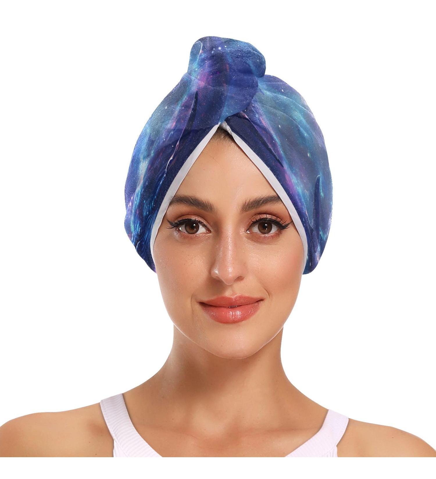 Whale Couple Undersea Hair Towels 2 Pack - Super Absorbent Quick Dry Turbans for Women & Girls - Buy Online on GoSupps.com