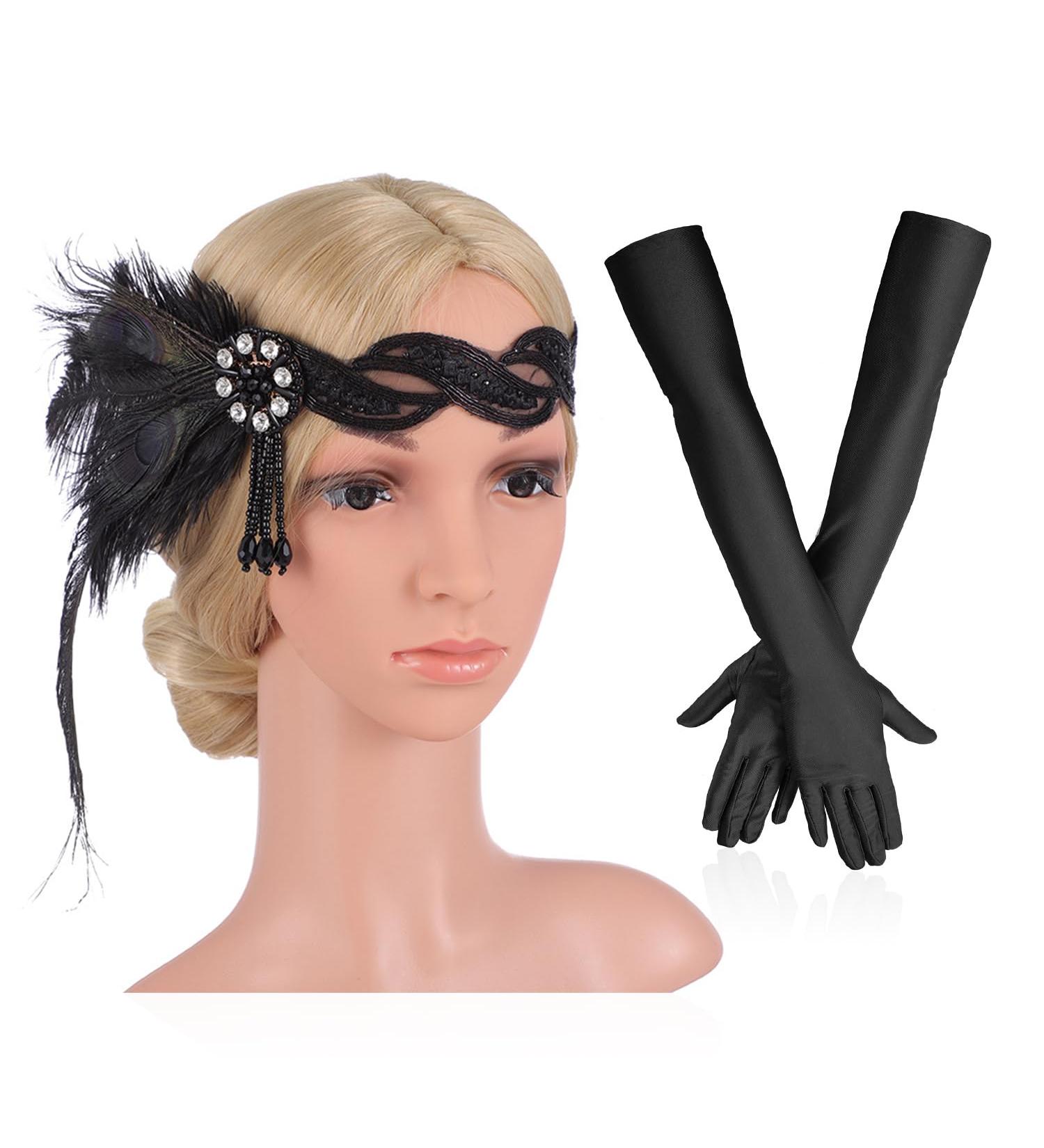 1 Headband 1 Pair of Gloves Women's Headwear Feather Headbands Women's Headbands Modern Headbands 1920s Feather Headbands 1920s Women's Accessories Women's Hair Accessories Headbands - Buy Online on GoSupps.com