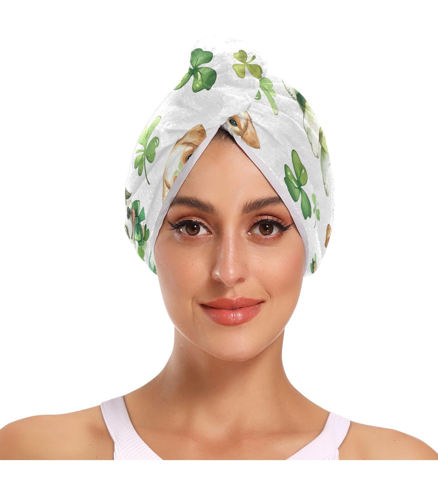 Four-Leaf Clover Dog Hair Towel 2 Pack - Super Absorbent Quick Dry Hair Turbans for Women & Girls - Buy Online on GoSupps.com