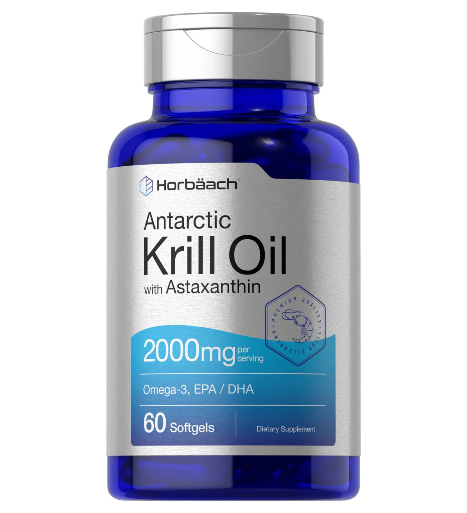 Antarctic Krill Oil 2000mg Softgels | Omega-3 EPA DHA Supplement with Astaxanthin | Non-GMO & Gluten Free | 60 Capsules by Horbaach - Buy Online on GoSupps.com