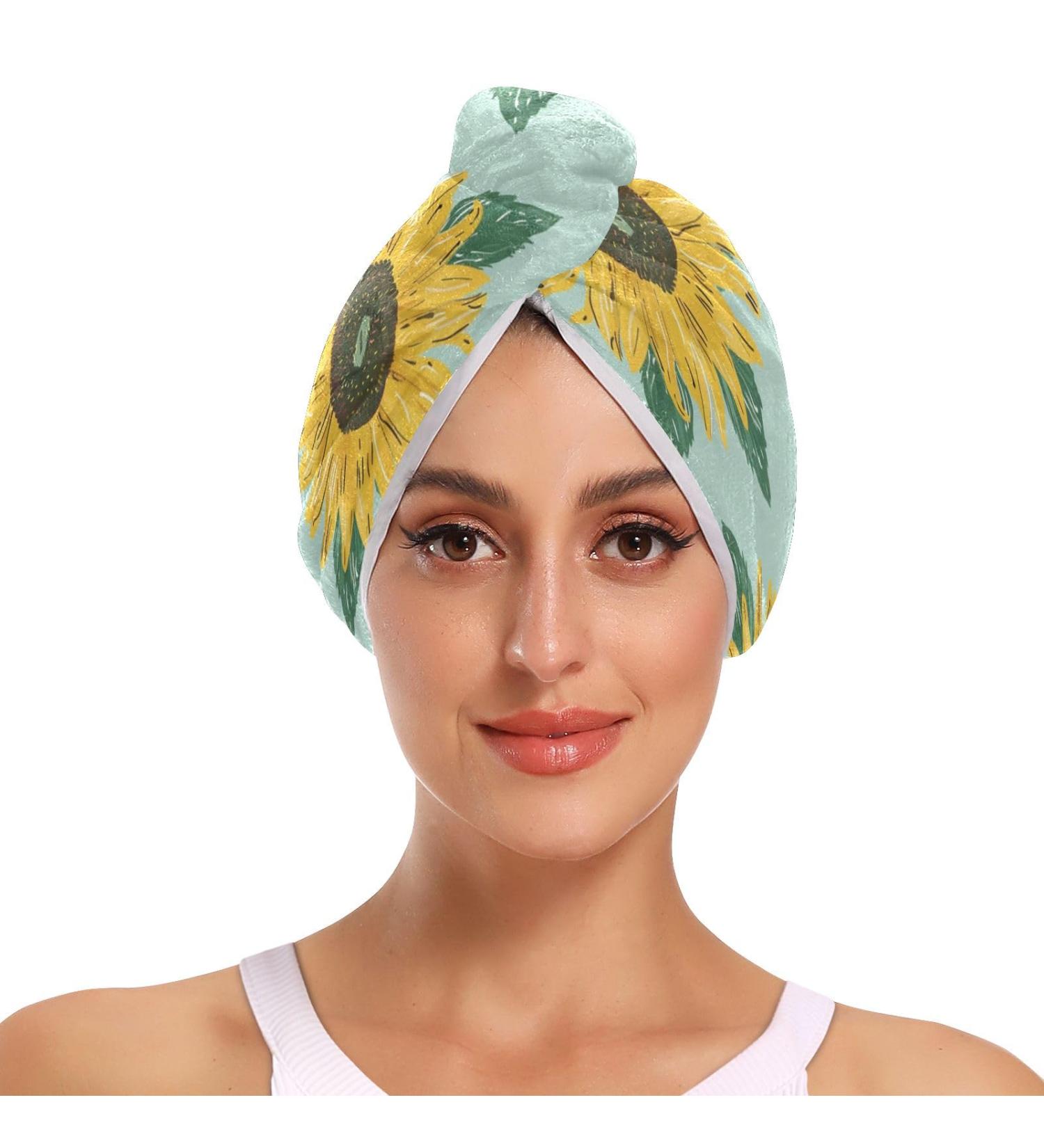 Summer Sunflower Hair Towel 2 Pack | Super Absorbent Quick Dry Hair Turbans for Women & Girls - Buy Online on GoSupps.com
