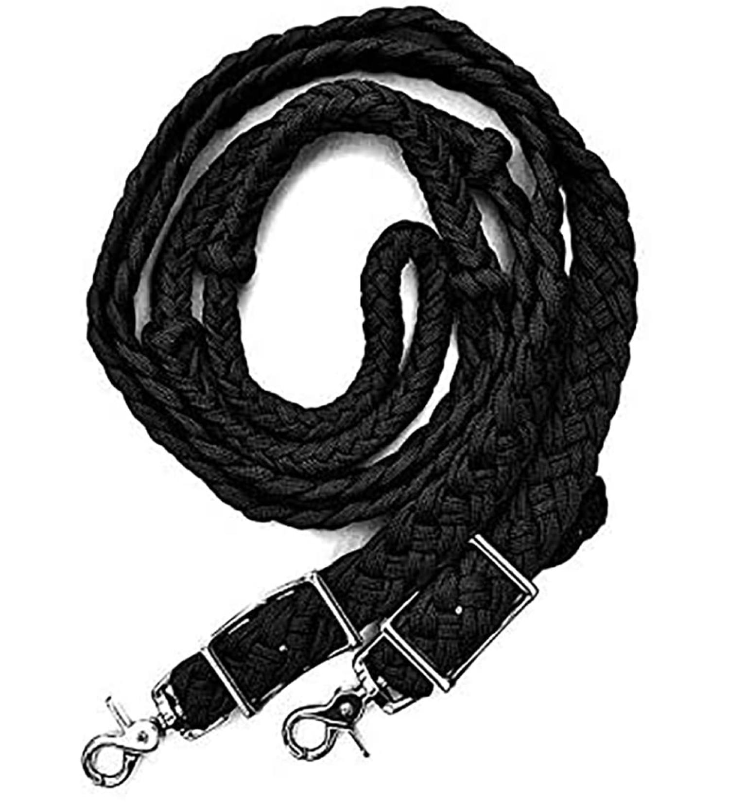 The Epic Animal Braided Barrel Reins with Scissor Snaps Black