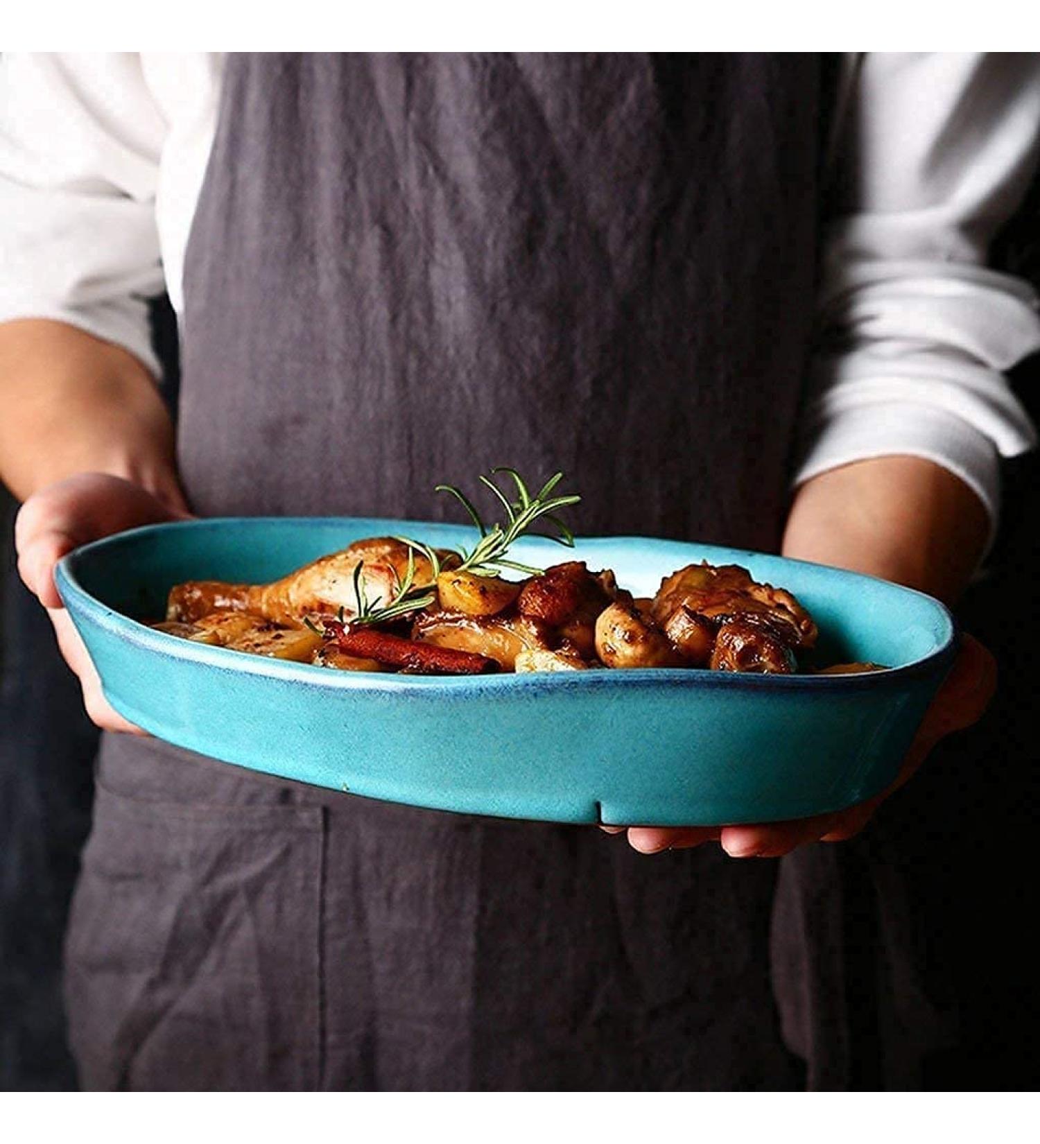 Dinnerware Set Kitchen and Dining Soup Plate - Creative Blue Oval Ceramic Dishware Dishes Household Dishes Dish Large Fish Plate Western Dish 12 Inch Deep Dish EUR - Buy Online on GoSupps.com