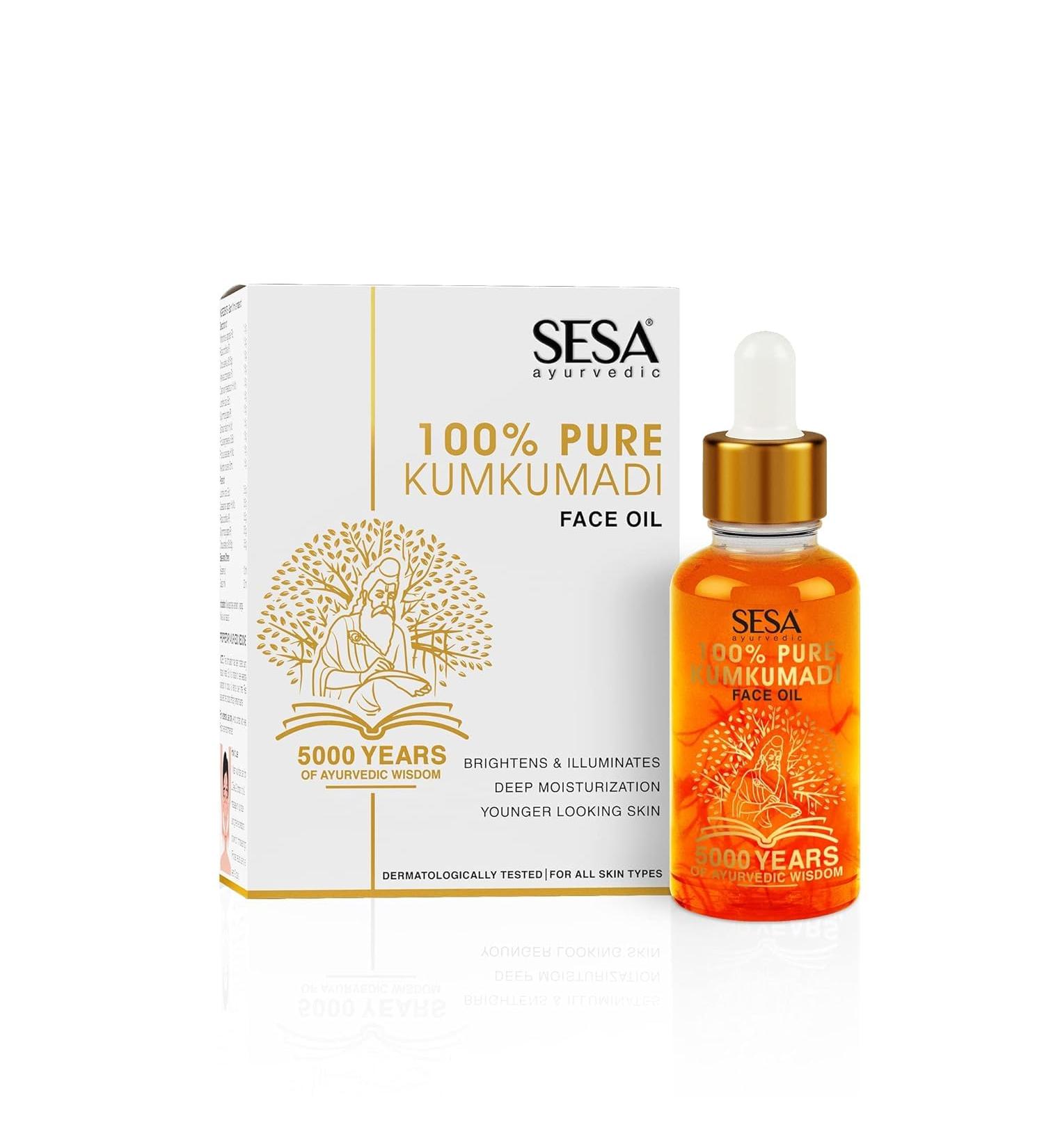 Sesa Kumkumadi Face Oil - 100% Pure Saffron & Ayurvedic Herbs for Youthful Skin | Moisturize Smooth Fine Lines & Reduce Dark Spots (0.5 Fl Oz - Buy Online on GoSupps.com