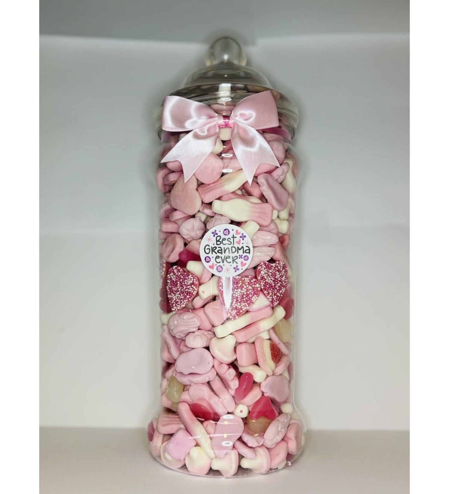 Best Grandma Ever Filled Pink Pick N Mix Gummy Sweet Victorian Jar Gift Present 970ml - Buy Online on GoSupps.com