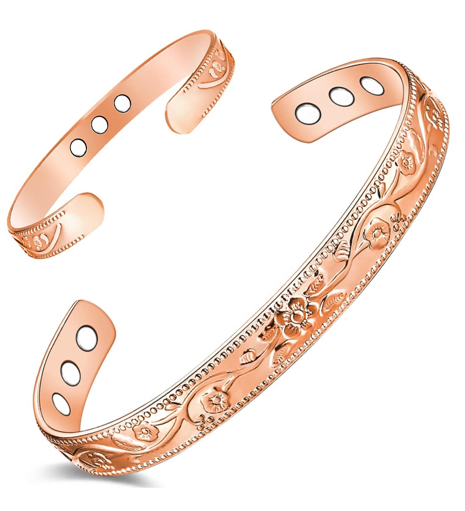 Cigmag 9X Lymphatic Drainage Copper Magnetic Bracelet for Women - Rose Gold Flower Pattern | Adjustable Ultra Strength Magnet - Gift Box Included - Buy Online on GoSupps.com
