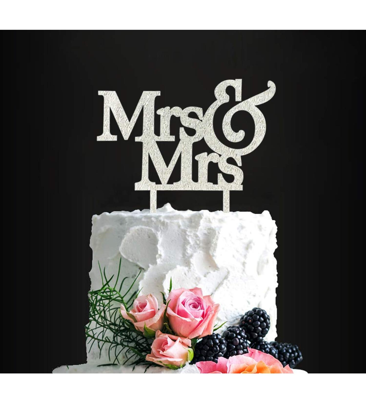 Silver Glitter Mrs & Mrs Cake Topper- Same Sex Wedding Cake Topper Lesbian Wedding Engagement Cake Topper(SILVER) - Buy Online on GoSupps.com