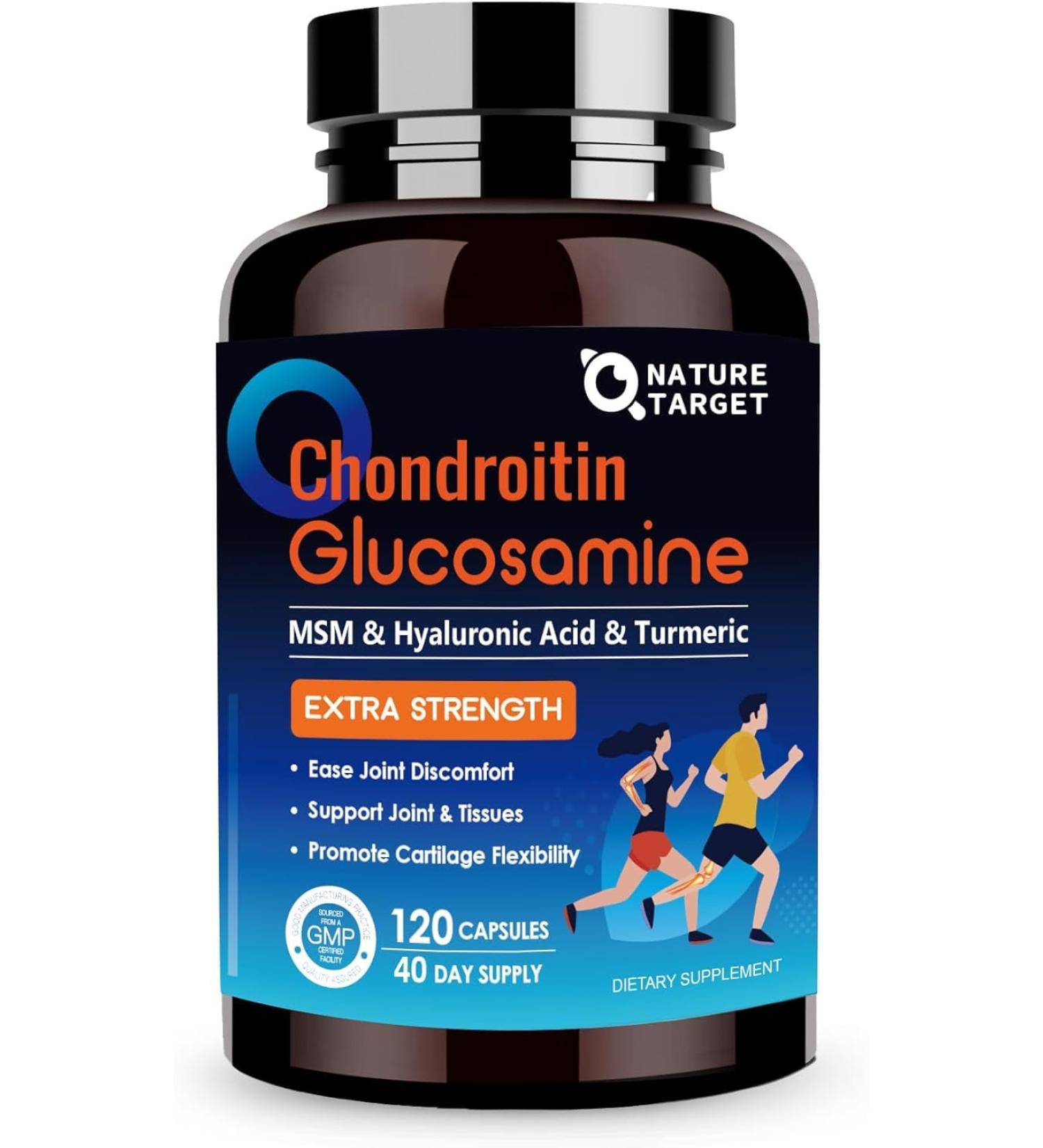 NATURE TARGET Glucosamine Chondroitin MSM Joint Support Supplement Shellfish Free Turmeric Boswellia Hyaluronic Acid Collagen Calium for Cartilage and Bone Health 120 Capsules 40 Servings - Buy Online on GoSupps.com