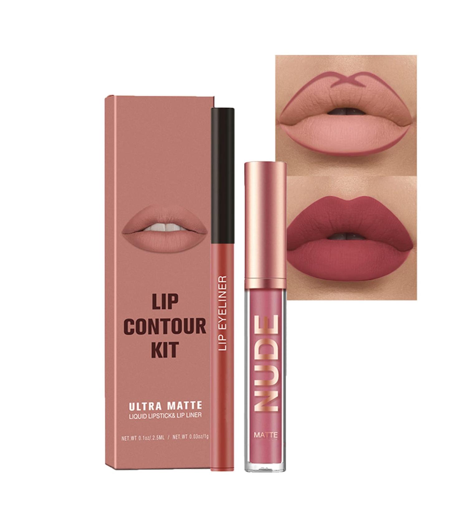 Nude Lipstick and Lip Liner Set - Long Lasting Waterproof Lip Stain - Highly Pigmented Lip Makeup Kit for Daily & Holiday Gifts (03) - Buy Online on GoSupps.com