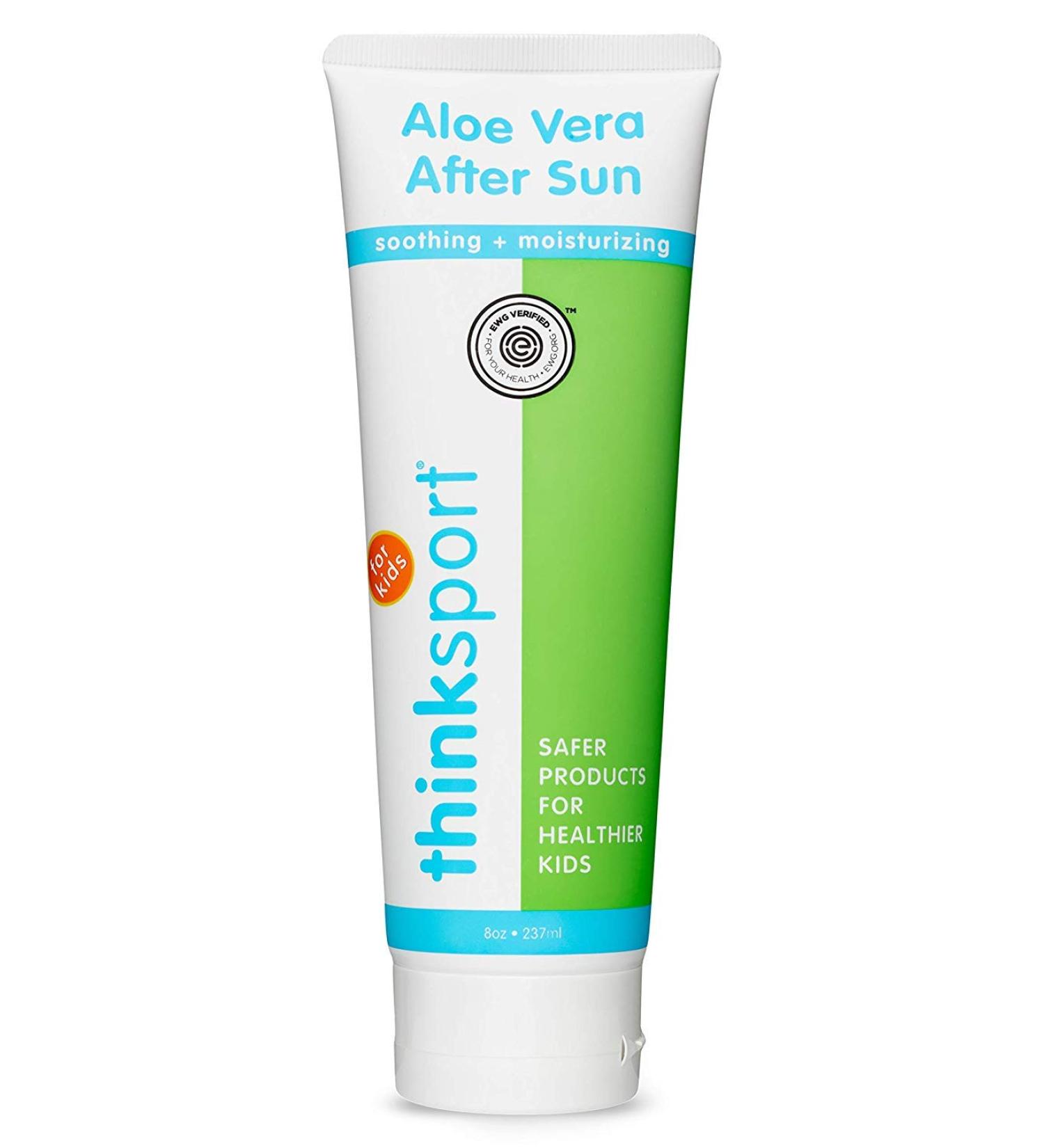 Thinksport Kids Aloe Vera After Sun Relief Gel - EWG Verified Natural After Sun Skincare for Face & Body - Hydrating, Soothing, Moisturizing Sunburn Solution for Children, 8oz