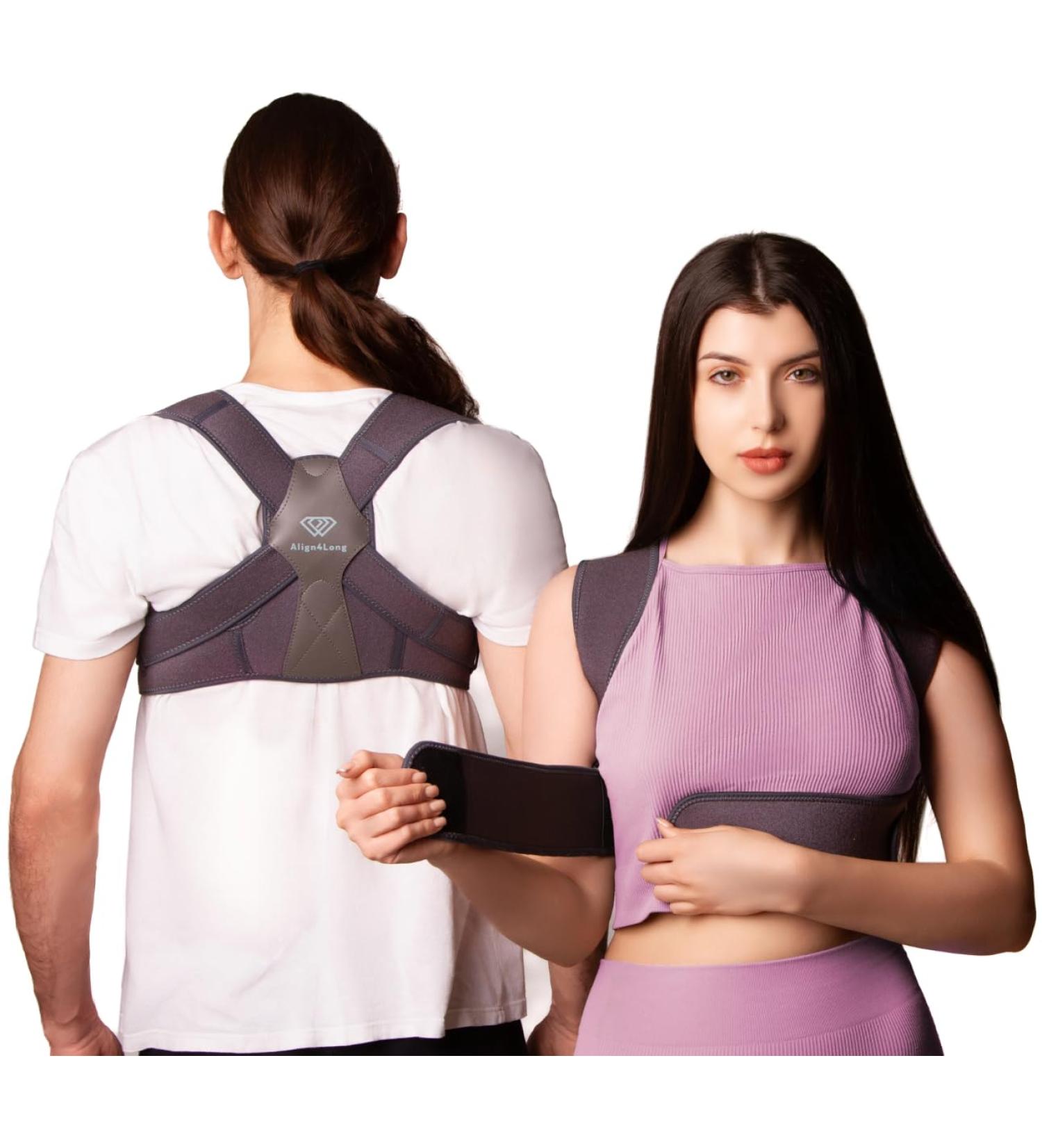 Posture Corrector for Men & Women - Adjustable Back Brace for Neck Shoulder Pain Relief & Spine Alignment - Medium Gray - Buy Online on GoSupps.com