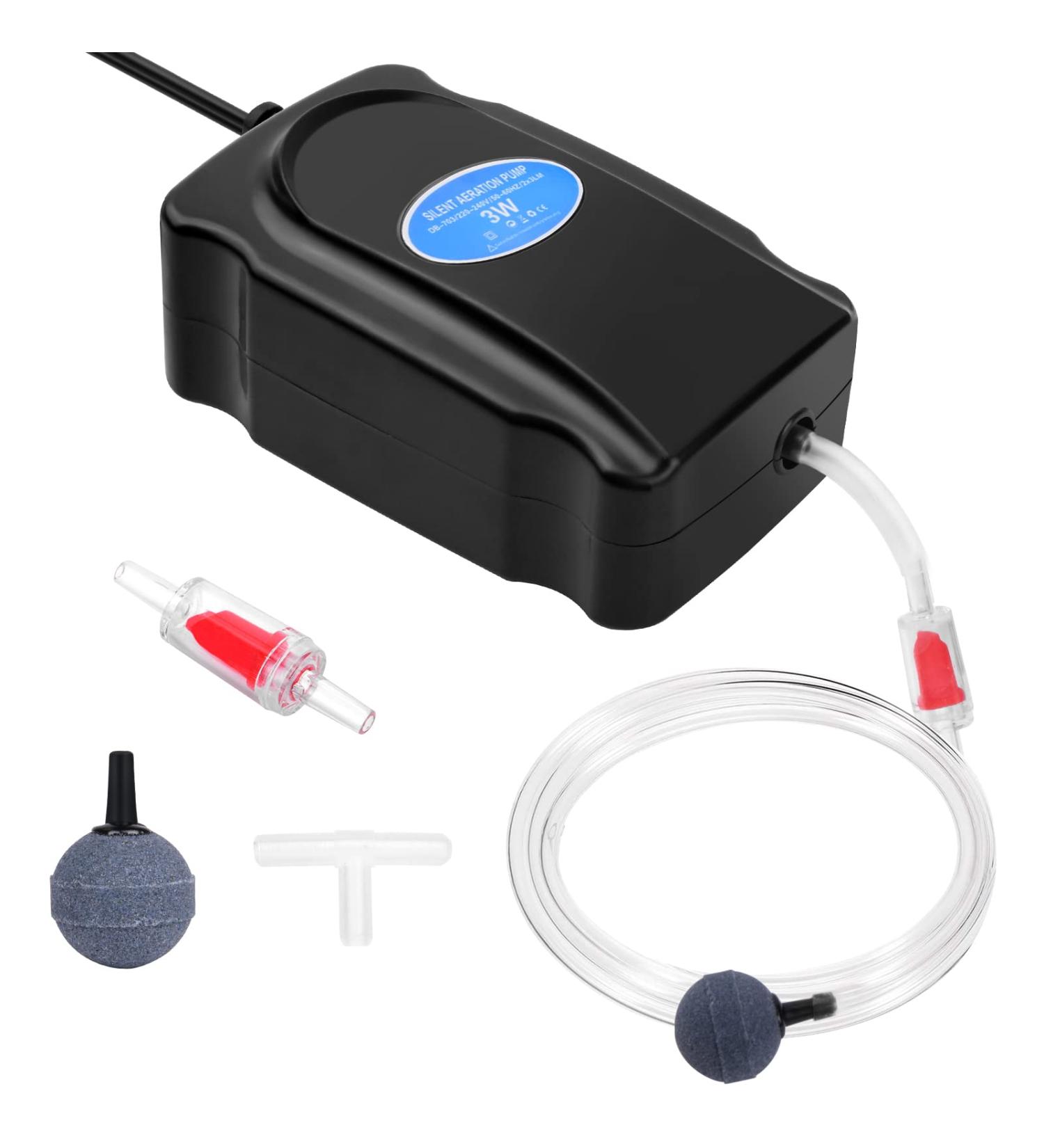 Flintronic Quiet Aquarium Air Pump - Oxygen Pump Kit with Hose & Air Stone for 5-300L Fish Tanks - Mini Rental 3W - Buy Online on GoSupps.com