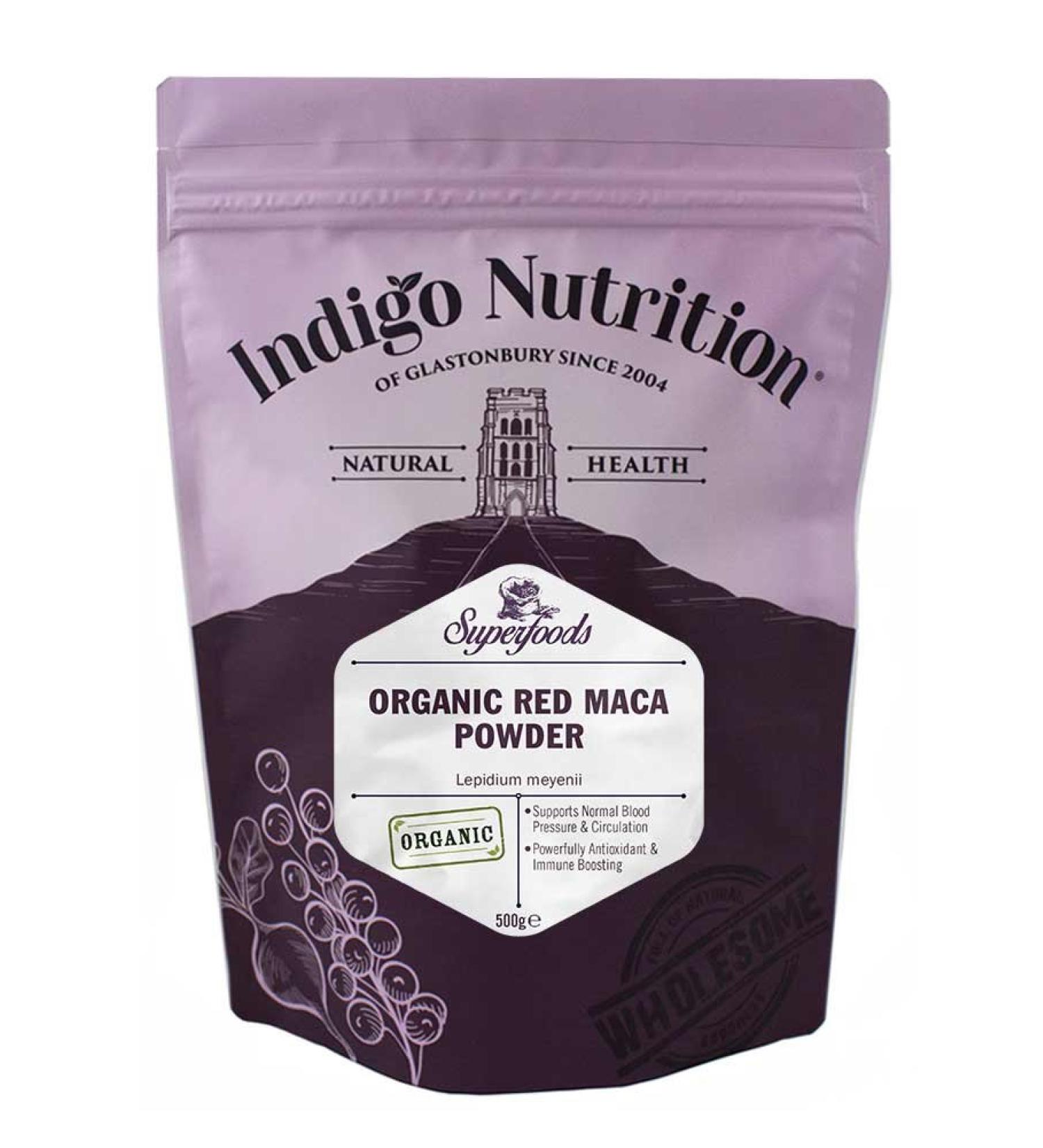 Indigo Herbs Organic Red Maca Root Powder 500g | Ancient Peruvian Superfood | Adaptogen 500 g (Pack of 1) - Buy Online on GoSupps.com