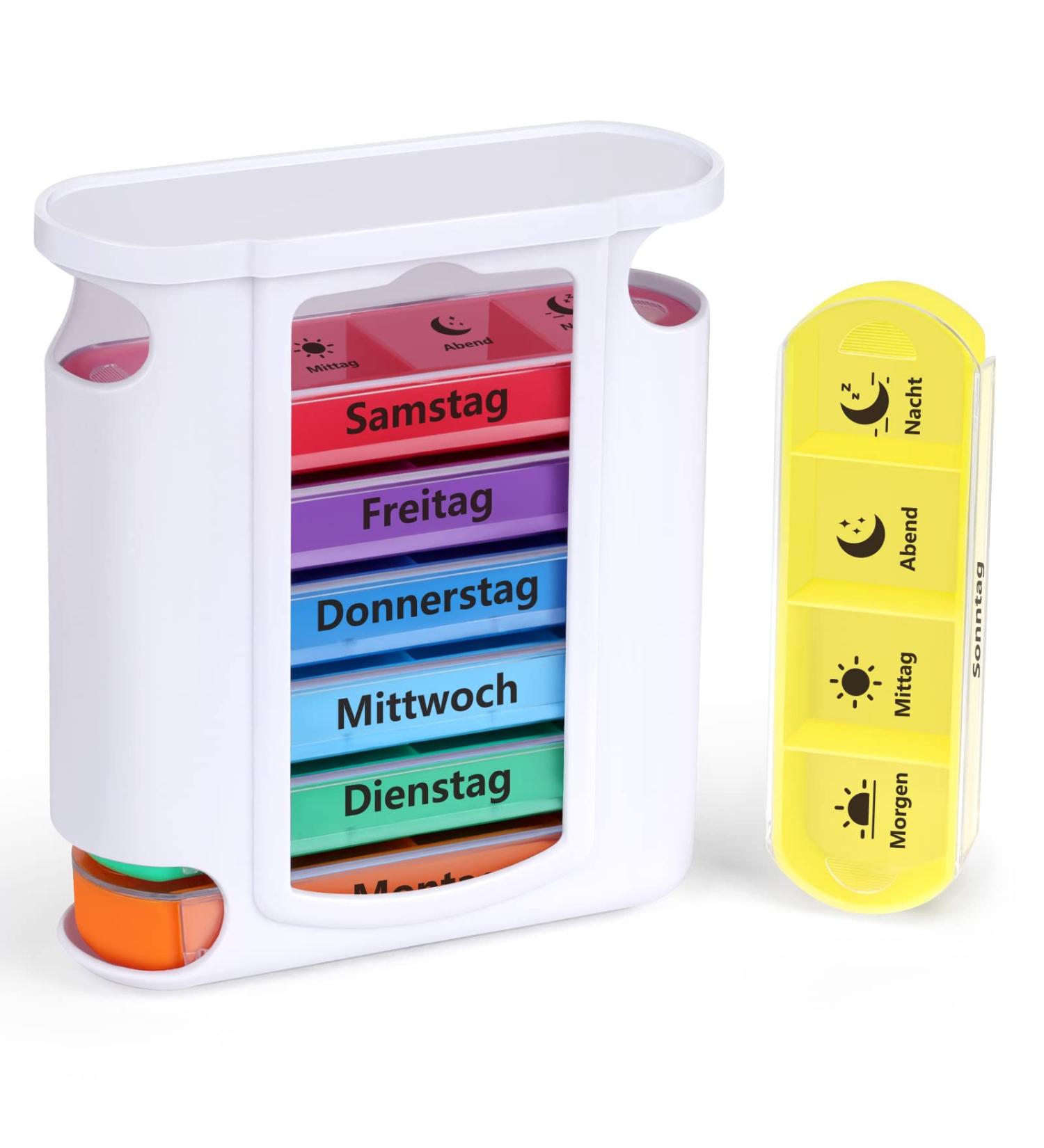 7-Day Weekly Pill Organizer Box with 4 Compartments - Opret Tablet Box for Morning Noon & Night - Easy Medication Management for Supplements - Premium White Design - Buy Online on GoSupps.com