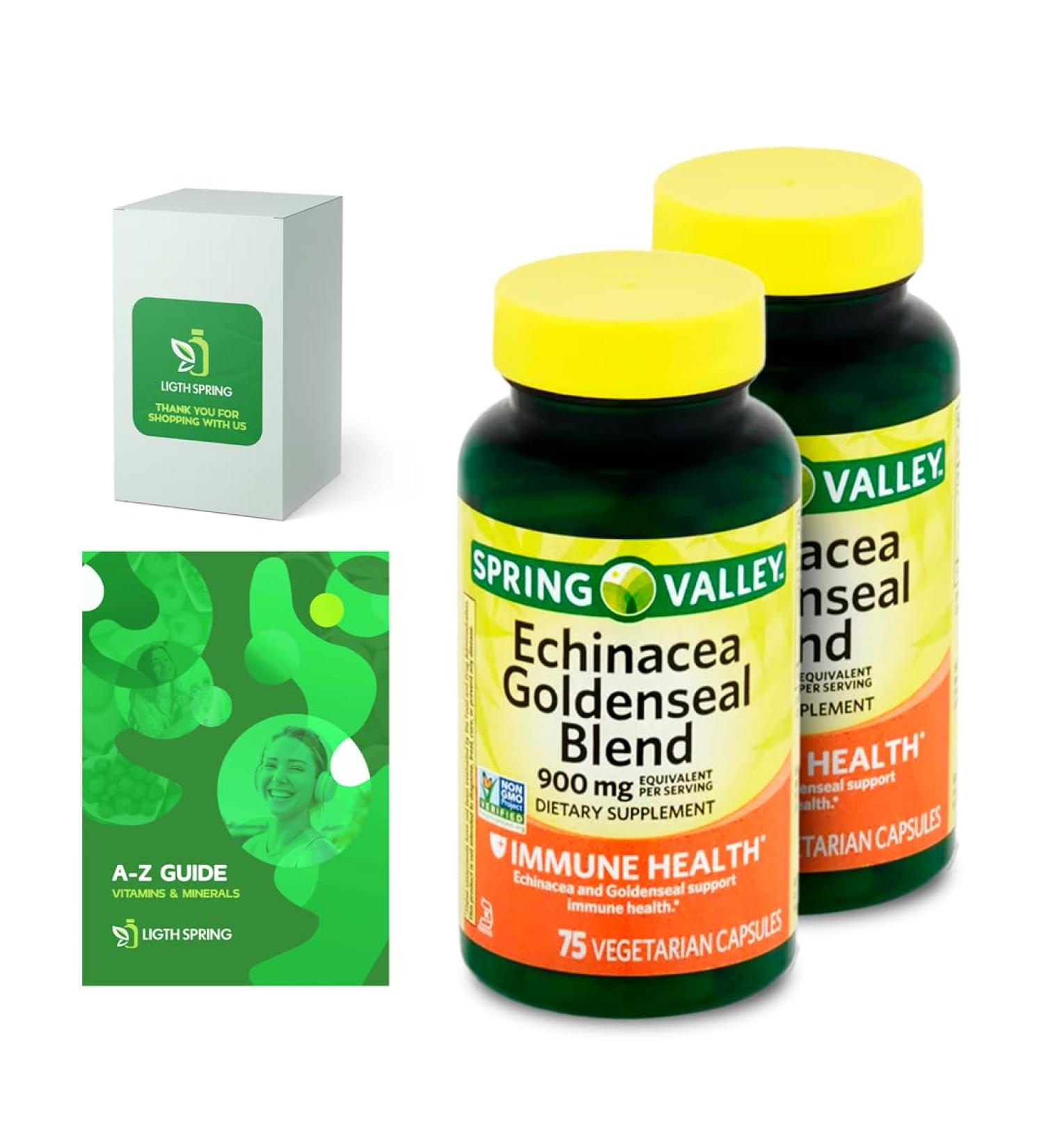 Echinacea Goldenseal Blend Dietary Supplement 900 mg 75 Ct Bundle with Exclusive Vitamins & Minerals A to Z - Better Ligth&Spring Guide (3 Items) - Buy Online on GoSupps.com