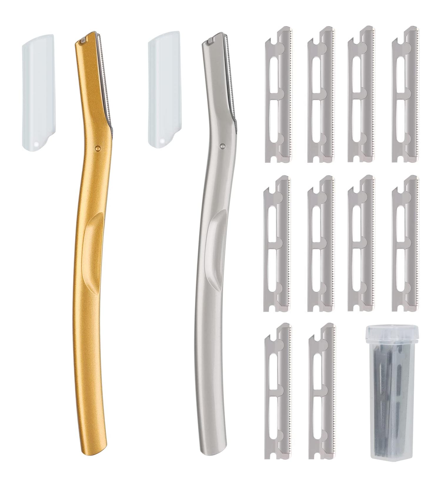 Stainless Steel Dermaplaning Tool Set for Women - Facial Razor & Eyebrow Trimmer for Hair Removal (Set of 2) - Buy Online on GoSupps.com