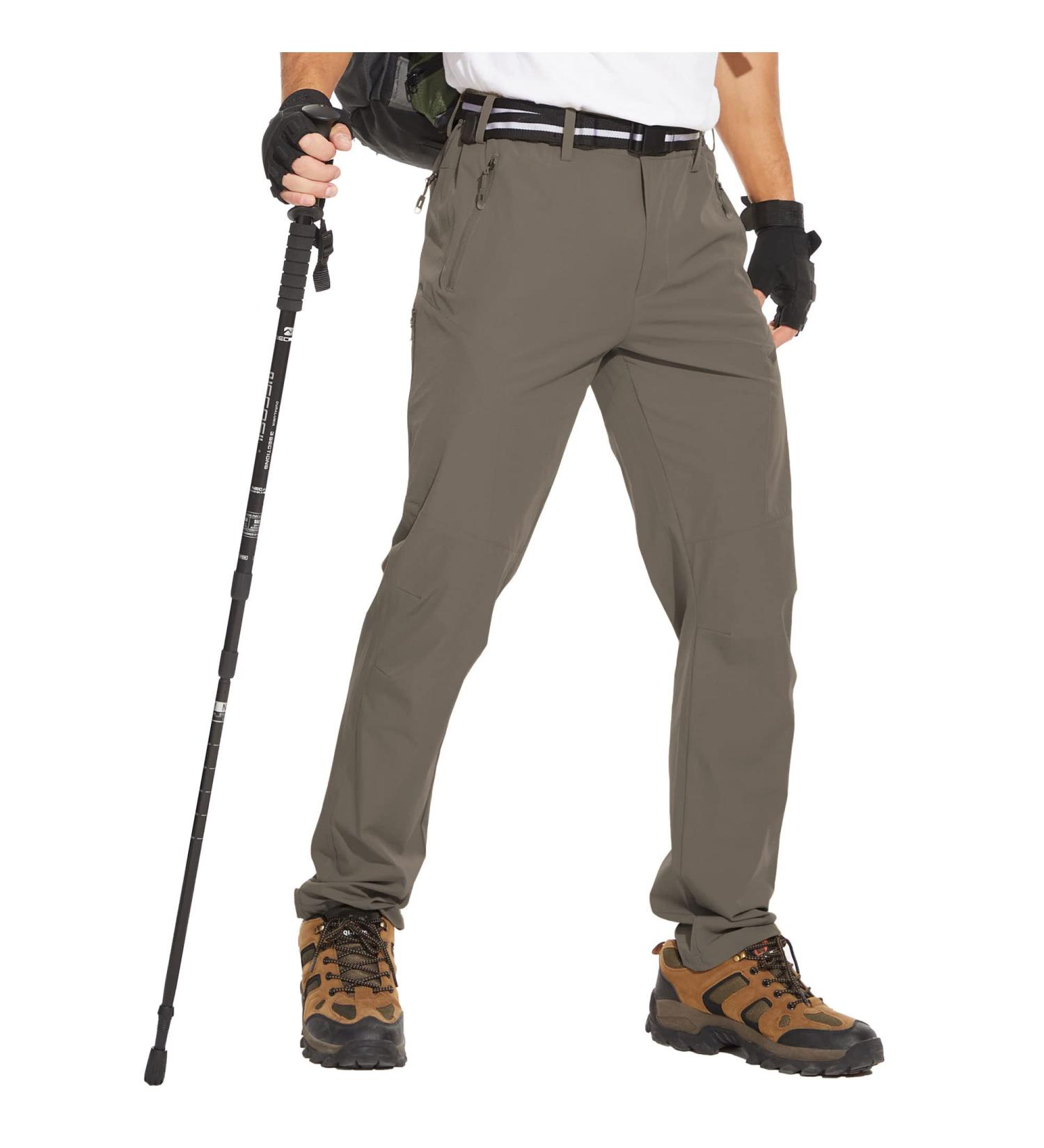 NOUKOW Men's Outdoor Hiking Pants | Quick Dry Waterproof Stretch Work Pants | 6 Zip Pockets & Belt | Khaki 34W x 30L - Buy Online on GoSupps.com