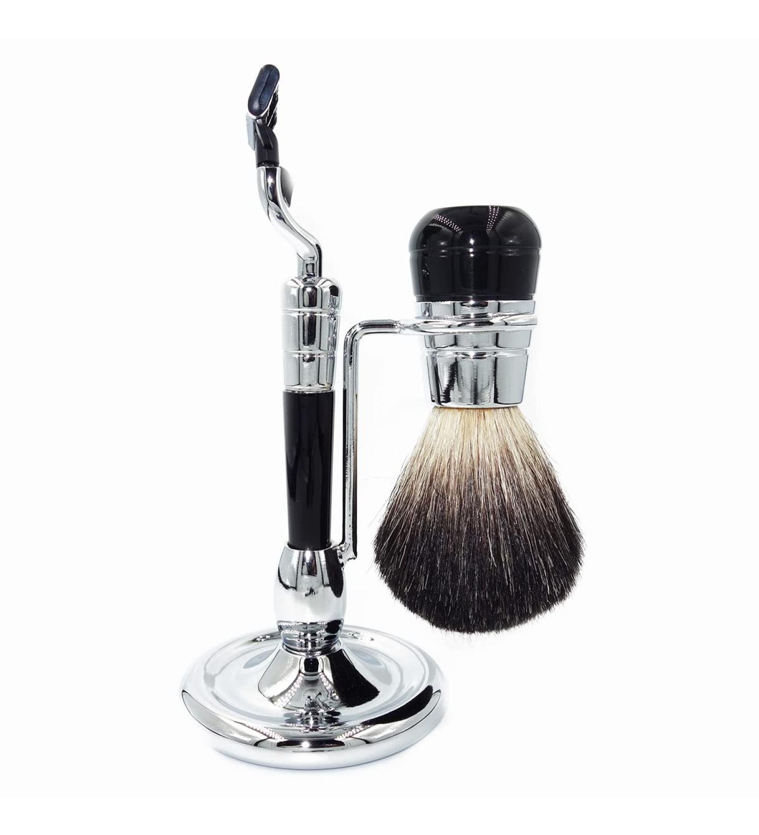 Men's Silver Shaving Brush Holder Set - Stylish 3-Layer Foam Mug & Soap Shell - Classic Grooming Tools for International Shipping - Buy Online on GoSupps.com