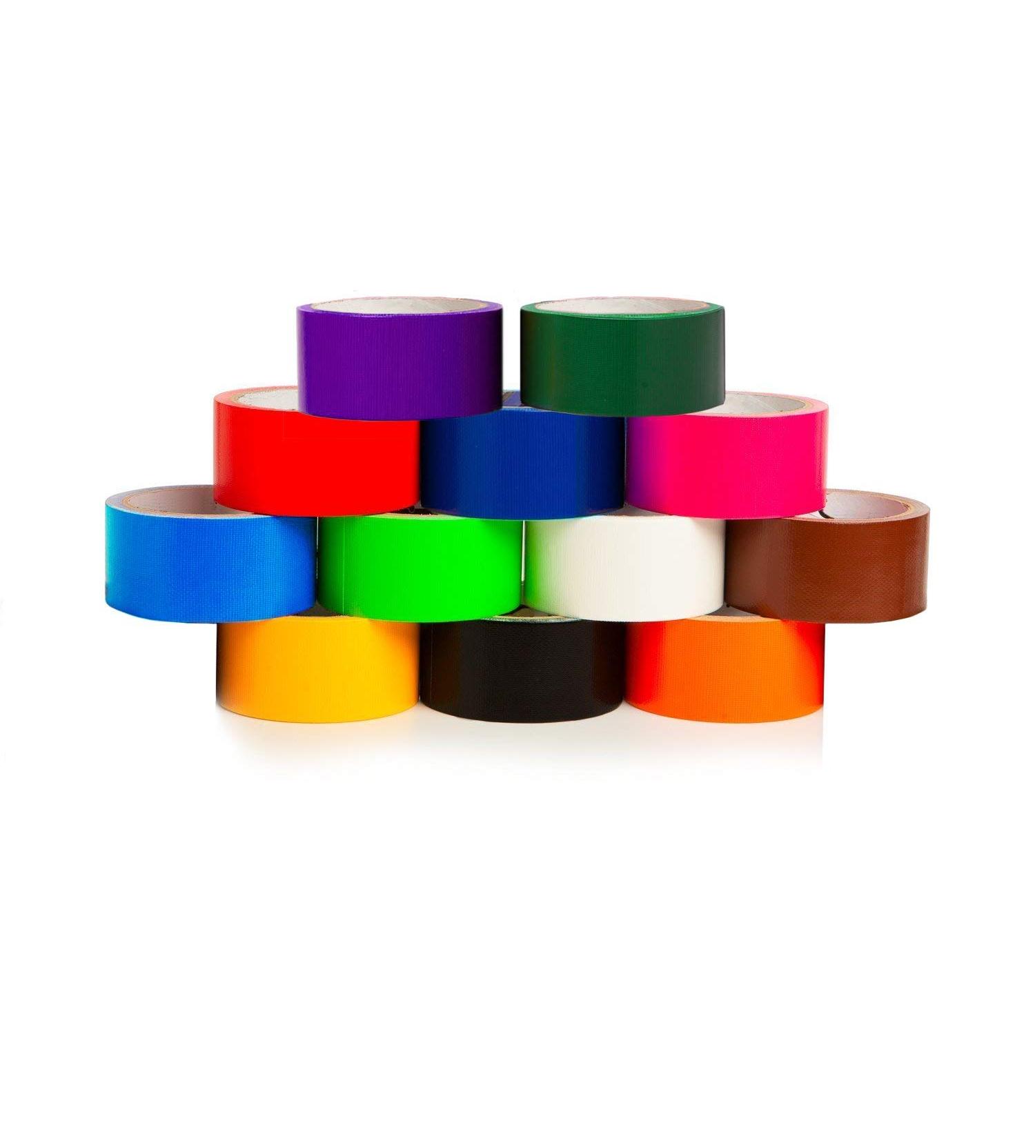 GIFTEXPRESS 12 Assorted Colored Duct Tapes - 10 Yards x 2 Inch Rolls - Multi-Purpose Bright Colors - DIY Art Kit - Home School Supplies - Black Navy Purple Red Orange White Teal Lime Green - Buy Online on GoSupps.com