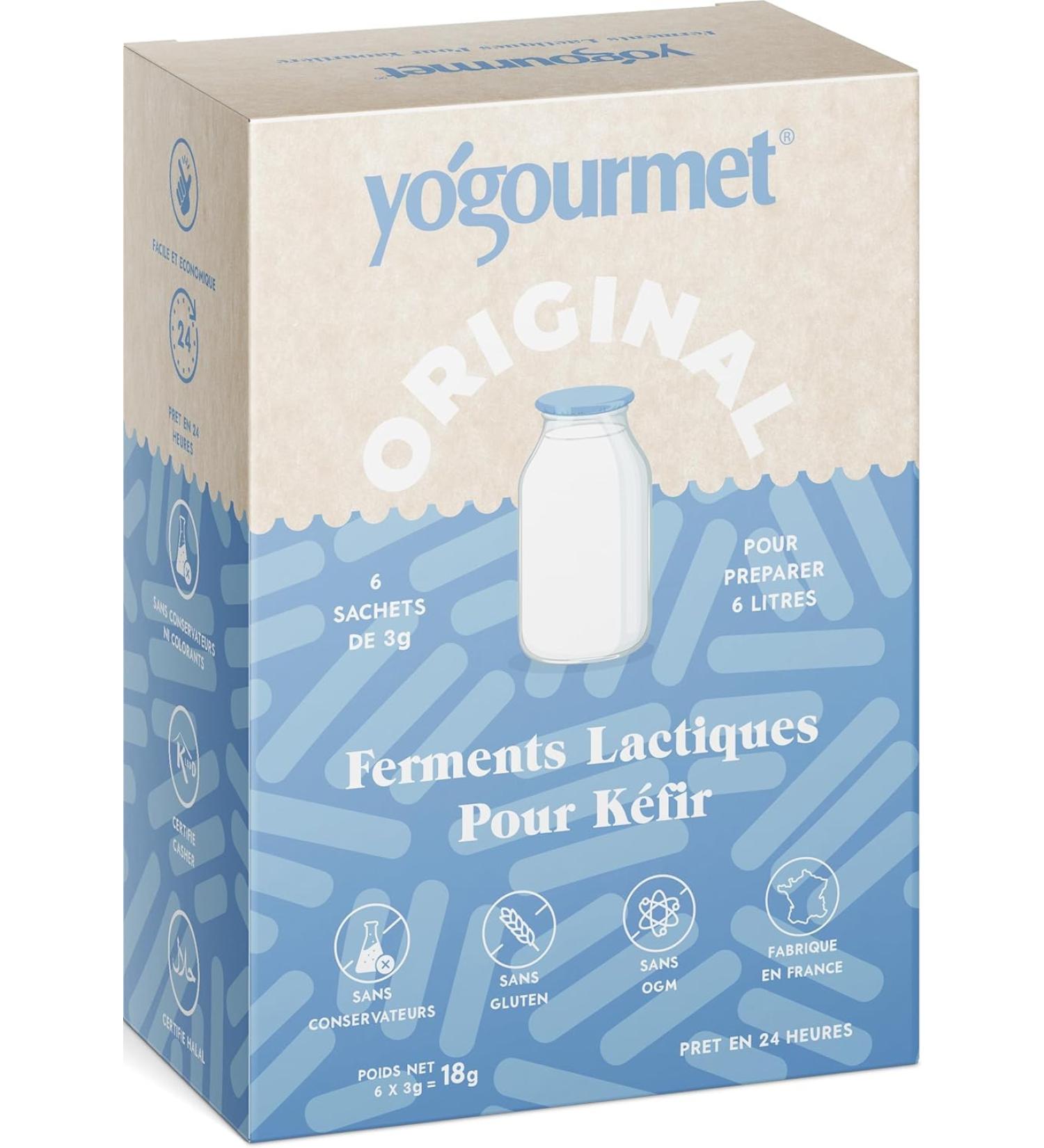 Yogourmet - Ferments Kefir (6 Sachets 6 Litres) - Faites du k fir la maison - Naturel sans gluten casher halal 3 g (Lot de 6) - Buy Online on GoSupps.com