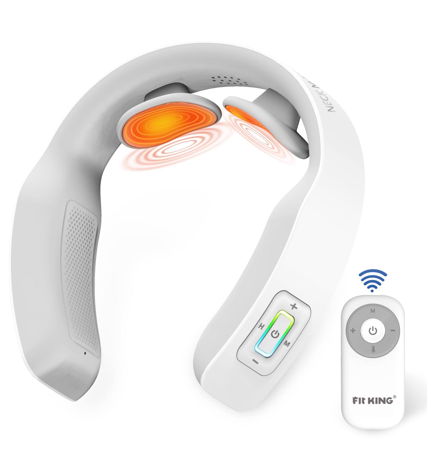 FIT KING Neck Massager with Heat & TENS Technology for Fatigue and Pain Relief - Cordless & Rechargeable Design | Remote Control & Voice Broadcast | 5 Modes 16 Intensities FT-056N - Buy Online on GoSupps.com
