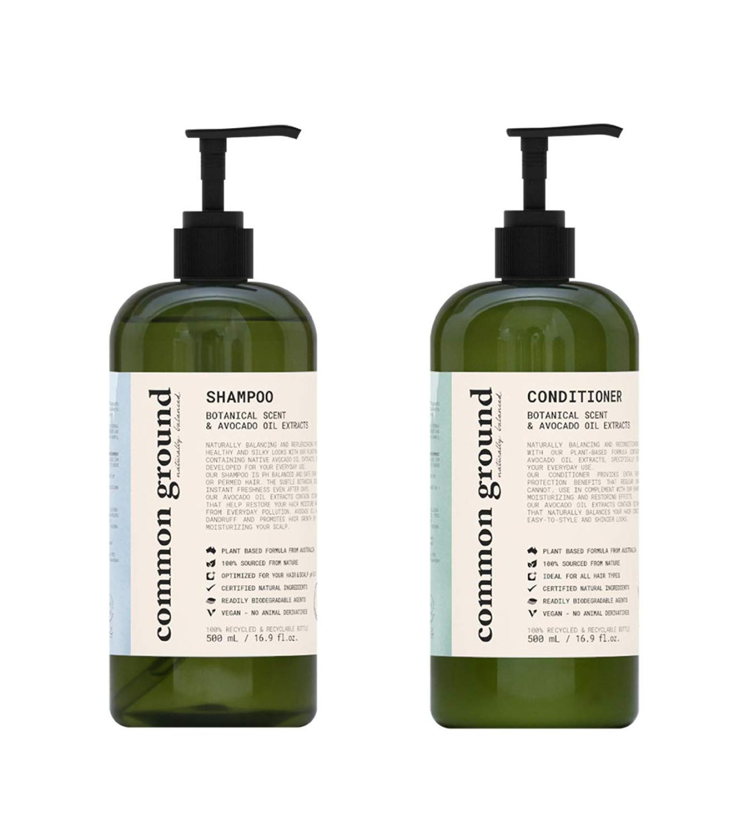 Common Ground Natural Shampoo & Conditioner Set - Organic, Vegan, Paraben & Cruelty Free - Adds Volume and Shine - Botanical Scent & Avocado Oil Extracts - 16.9 oz - Men & Women - Buy Online on GoSupps.com
