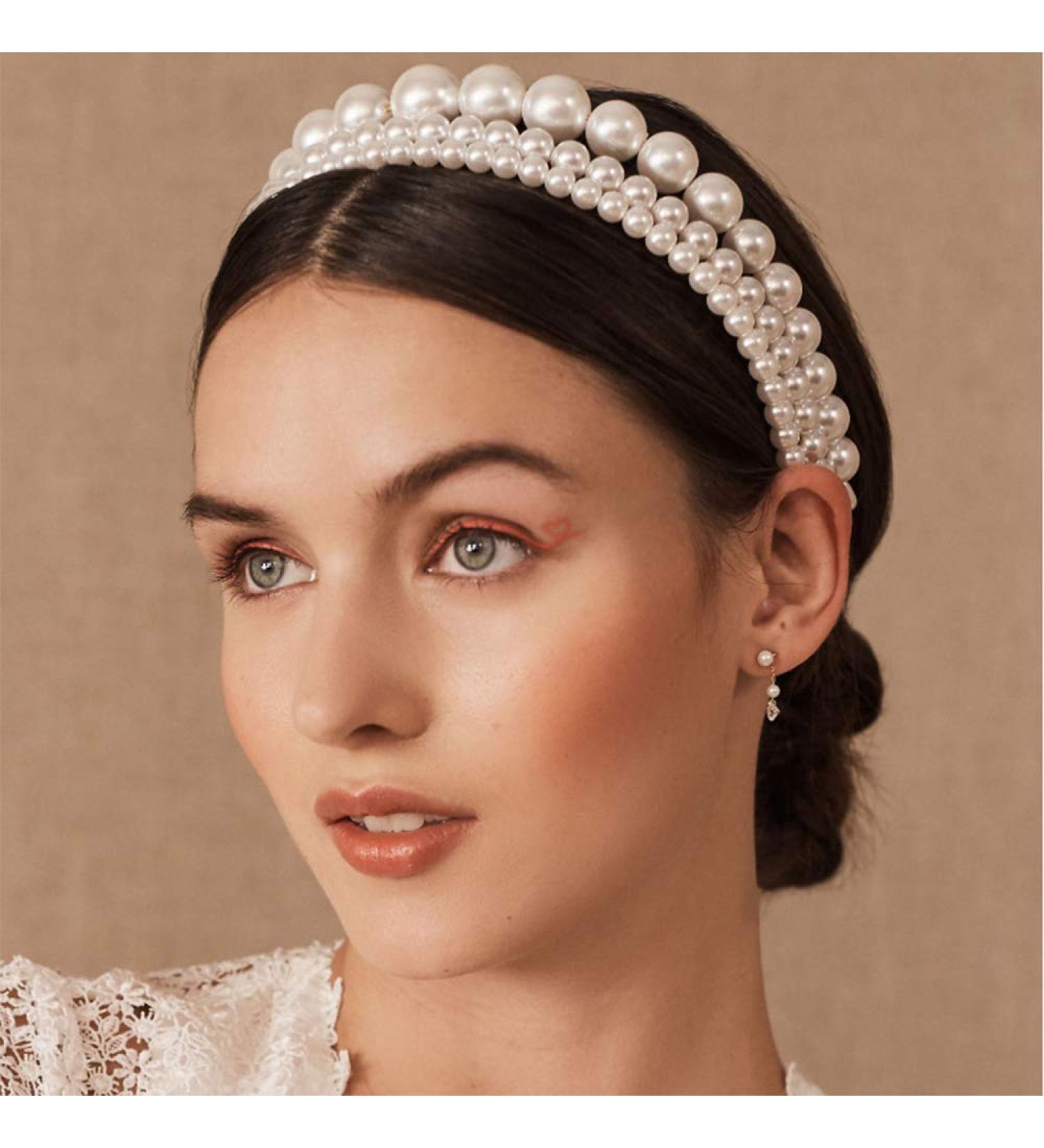 Aimimer Bridal Pearl Headband Set - Vintage Large Tiara Crown with Simulated Pearls for Wedding, Prom, and Parties - Buy Online on GoSupps.com