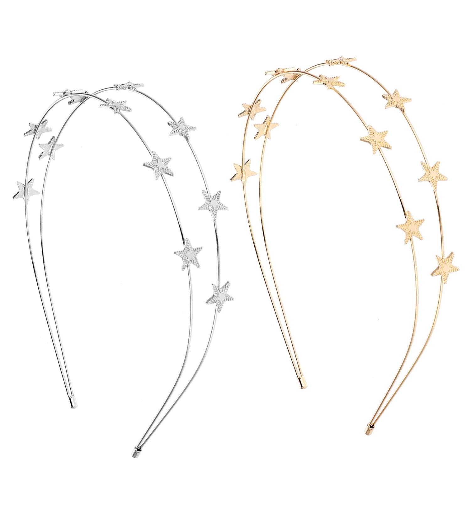 WLLHYF 2 Pieces Star Headbands for Women Girls Star Rhinestone Hair Hoop Pearl Headwear Wedding Headpiece for Bride Hair Bands Accessories (double layer gold/double layer silver) - Buy Online on GoSupps.com