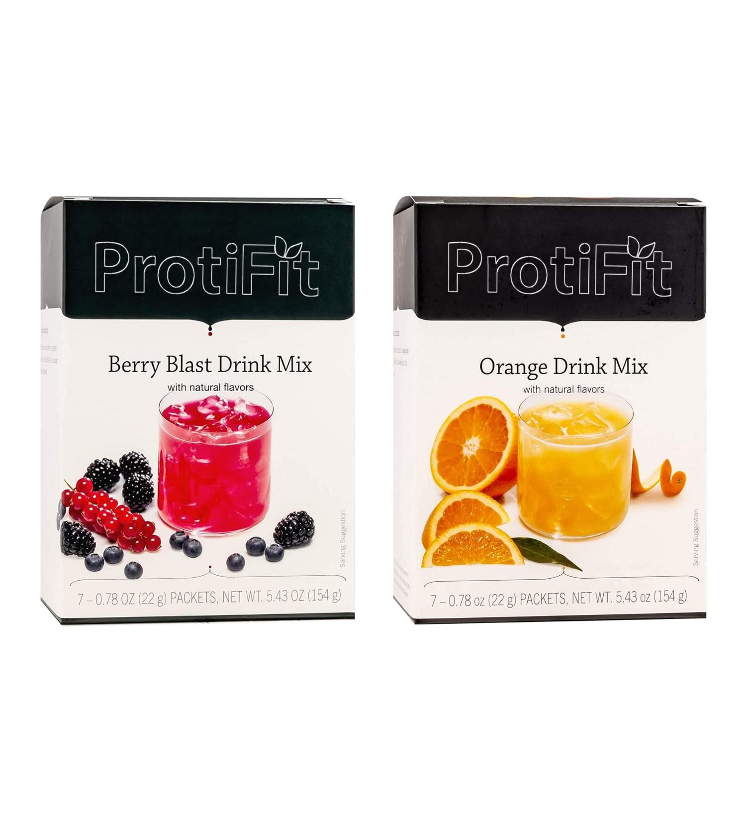 PROTIFIT - High Protein Berry Blast & Orange Fruit Drink 2 Pack 15g Protein Low Calorie Sugar Free Ideal Protein Compatible 7 Servings Per Box (2 Pack) - Buy Online on GoSupps.com