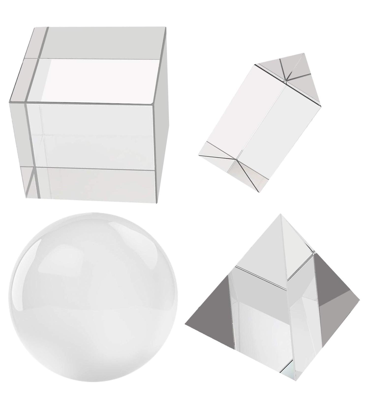 4 Pack K9 Optical Crystal Prism Set - Triangular Prism, Crystal Ball, Cube, Pyramid - Ideal for Science, Photography, and Play - Buy Online on GoSupps.com