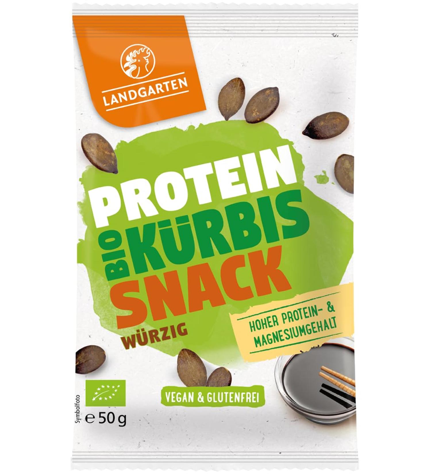 Landgarten Organic Protein Pumpkin Snack Spicy | Protein-rich snack for on the go | 50 g (1 pack) Soya Spicy