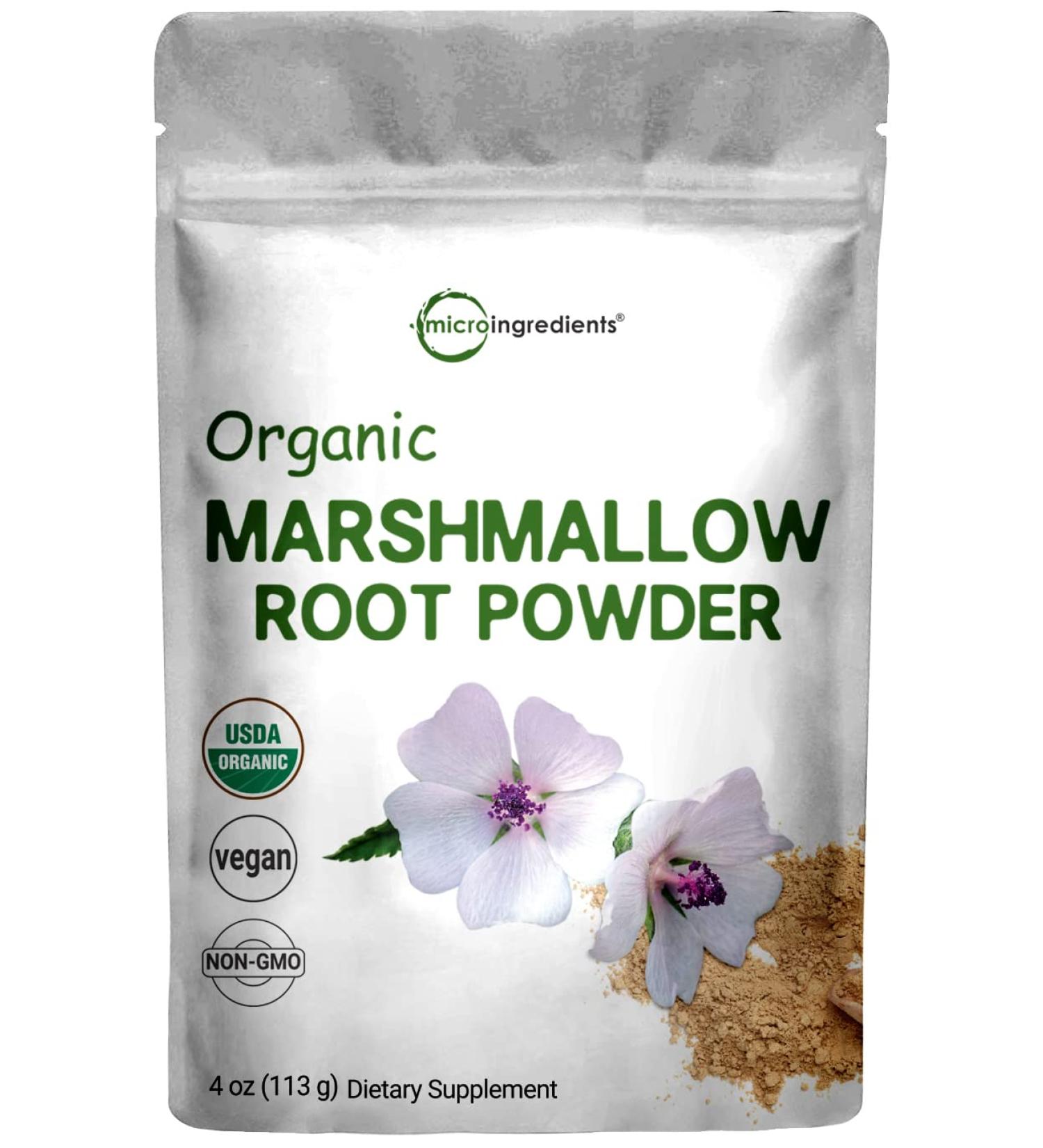 Organic Marshmallow Root Tea Powder 4oz - Digestive Support, Filler-Free & Non-GMO - Vegan-Friendly - Buy Online on GoSupps.com